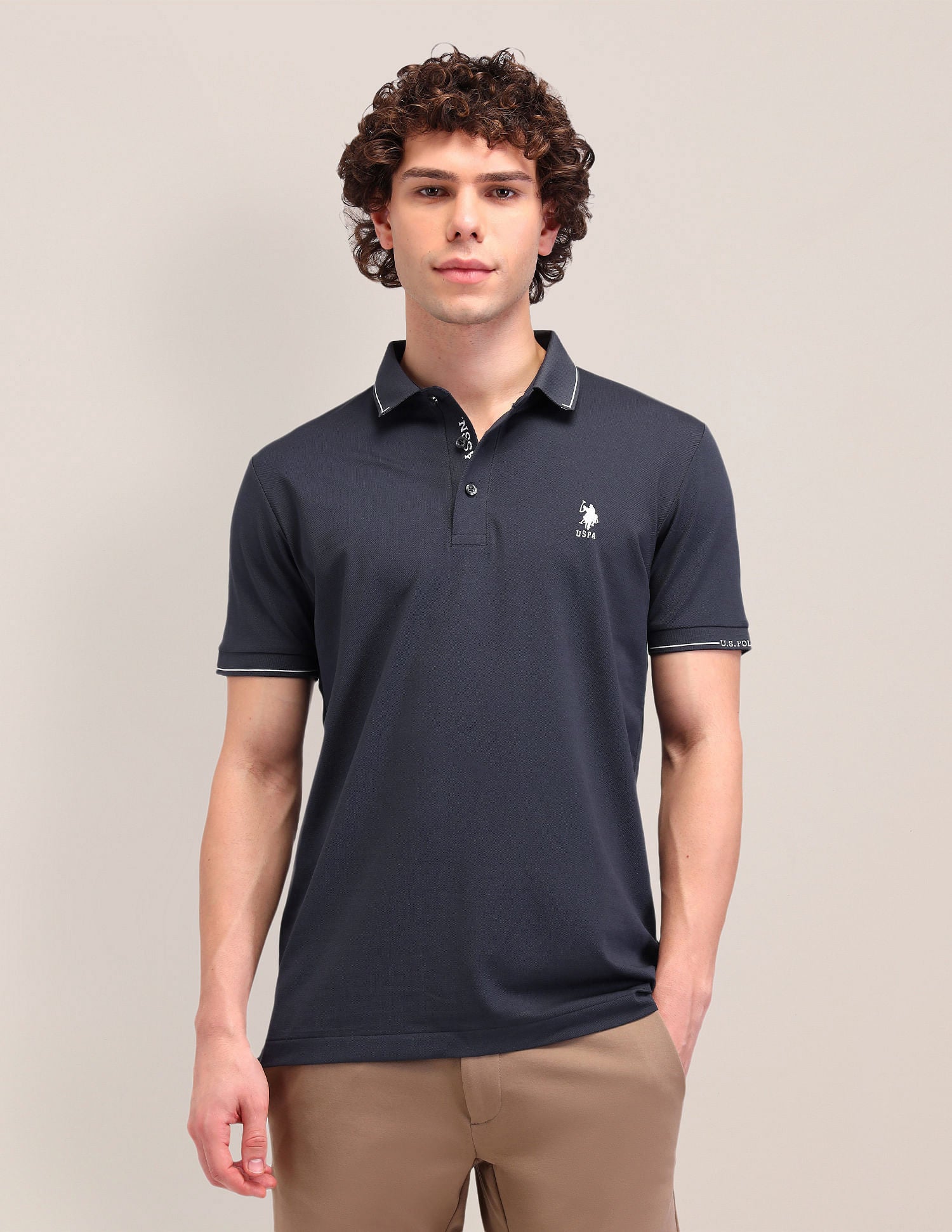 Solid Slim Fit Polo Shirt Grey - U.S. Polo Assn. India | Large