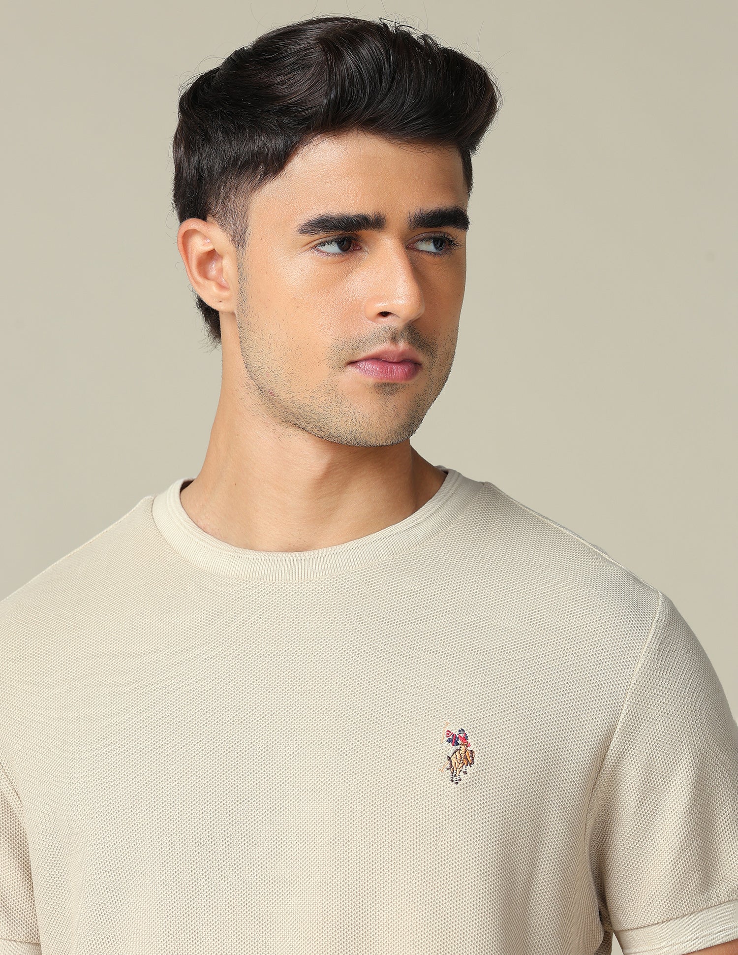 Pure Cotton Muscle Fit T- Shirt Beige - U.S. POLO ASSN. | Large