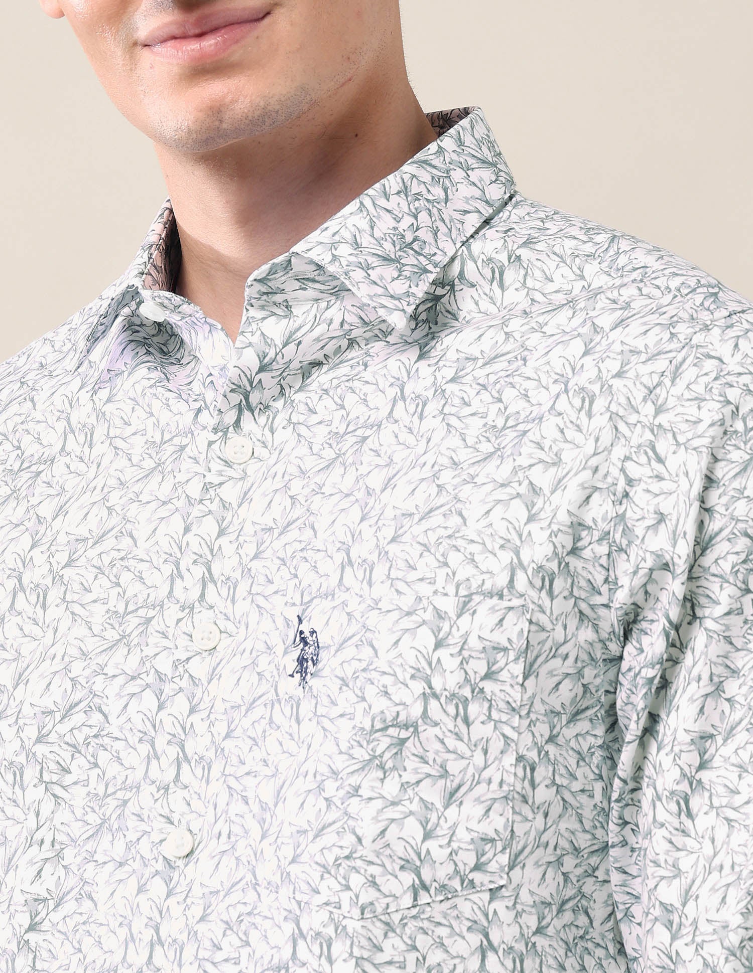 All-Over Printed Tailored Fit Shirt Light Grey - U.S. Polo Assn. India | Large