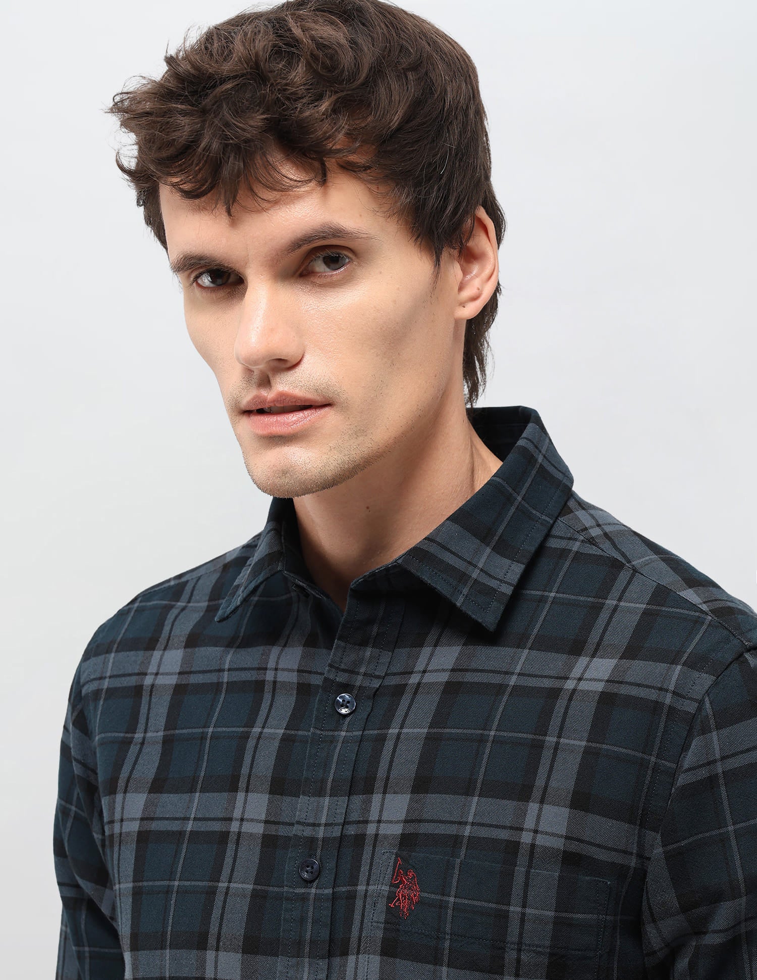 Plaid Tailored Fit Shirt Blue - U.S. Polo Assn. India | Large