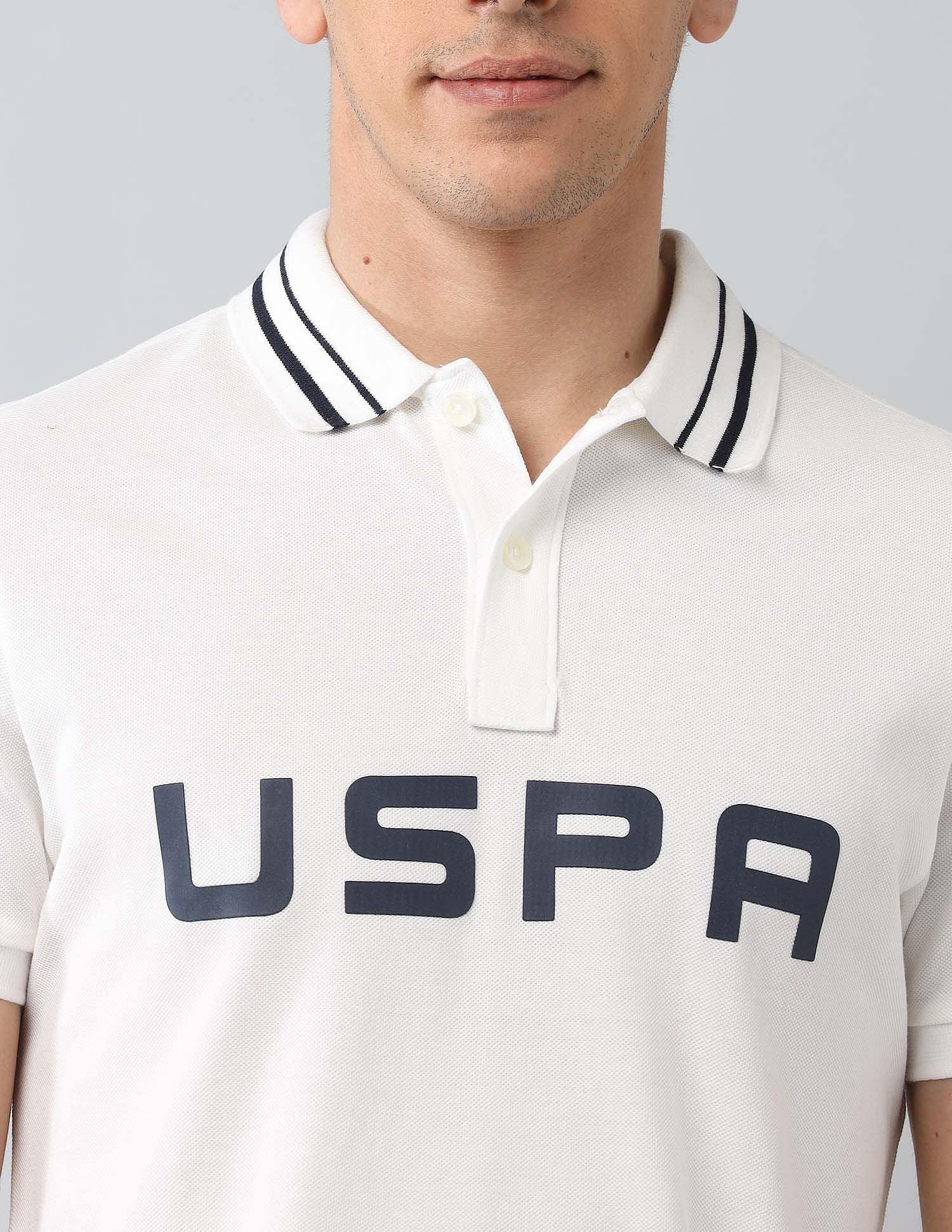 Muscle Fit Brand Printed Polo Shirt Ivory - U.S. Polo Assn. India | Large