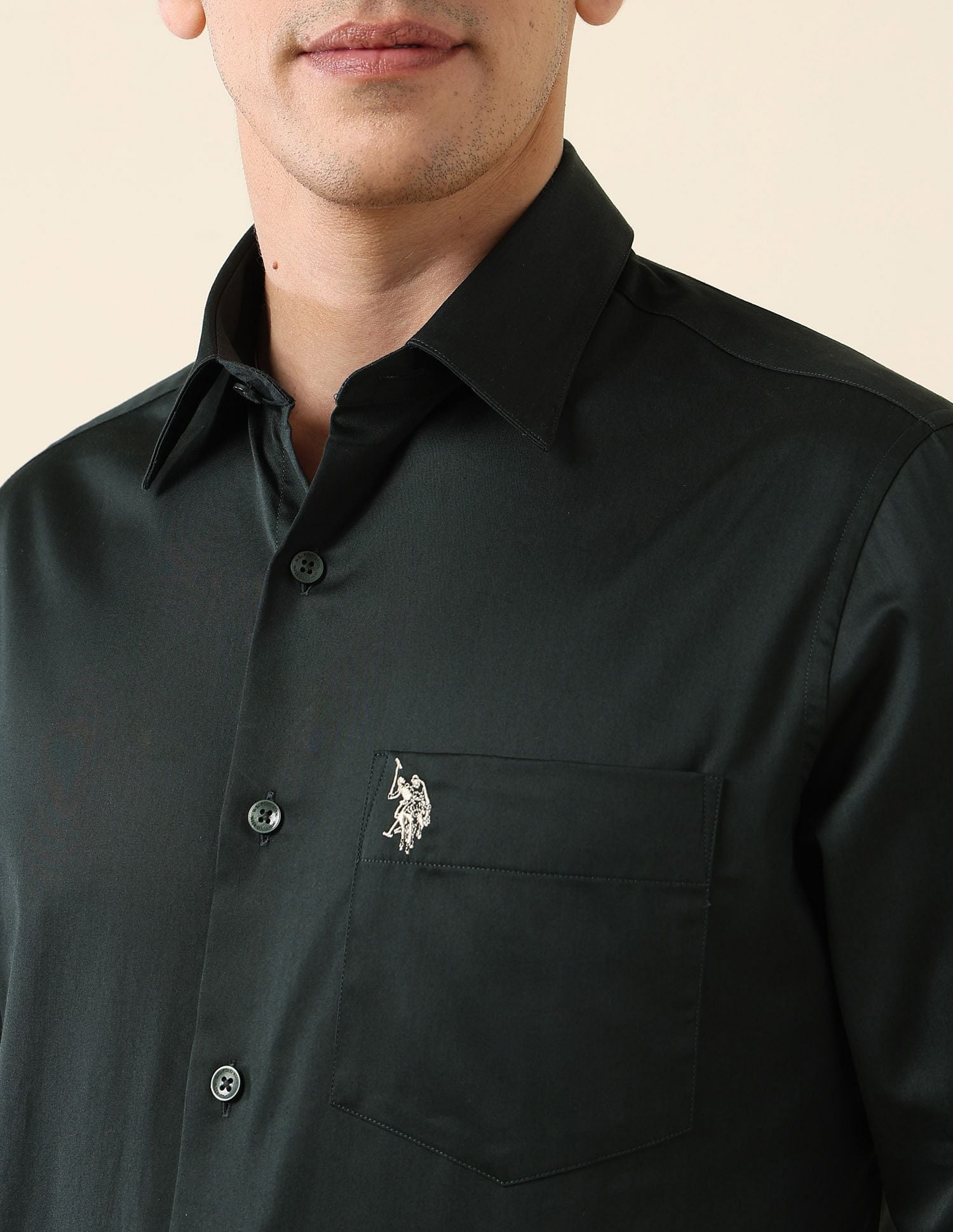 Tailored Fit Satin Shirt Green - U.S. Polo Assn. India | Large