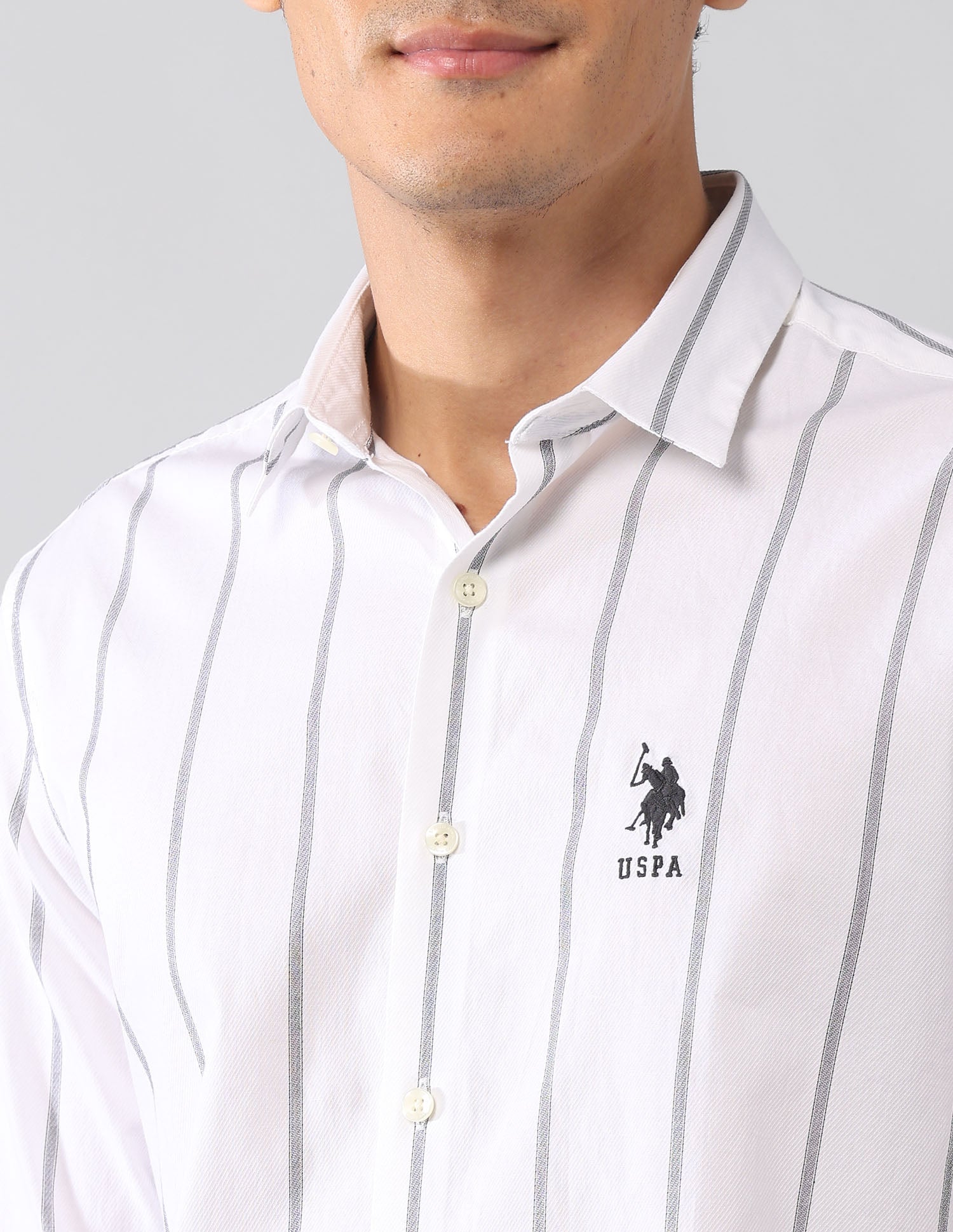 Vertical Striped Dobby Regular Fit Shirt White - U.S. Polo Assn. India | Large