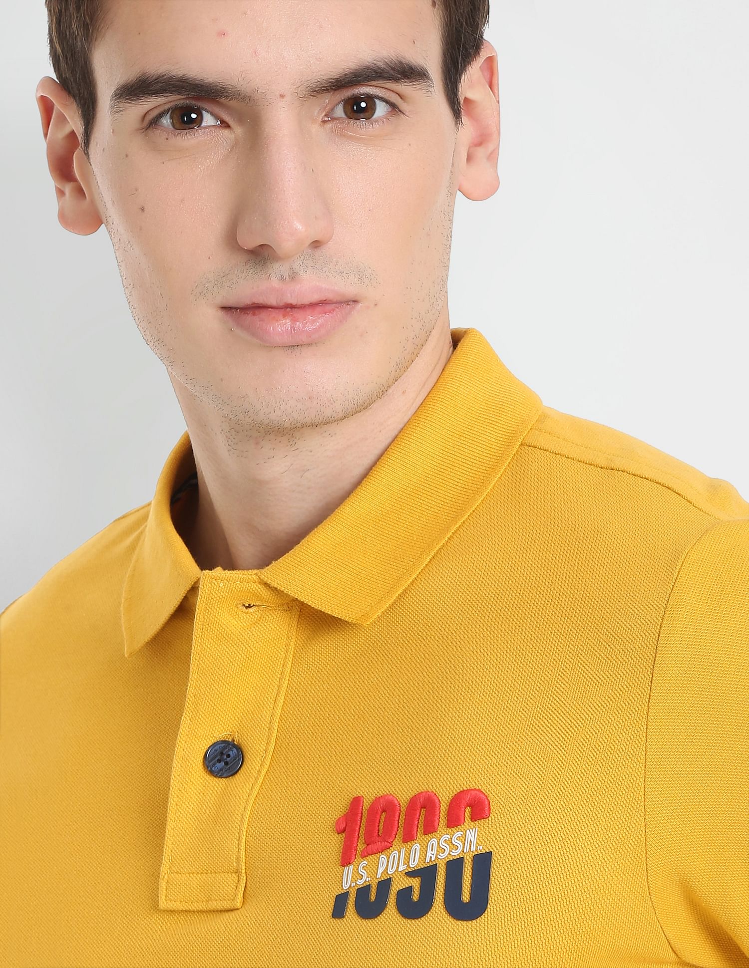 Embroidered Logo Cotton Polo Shirt Mustard - U.S. POLO ASSN. | Large