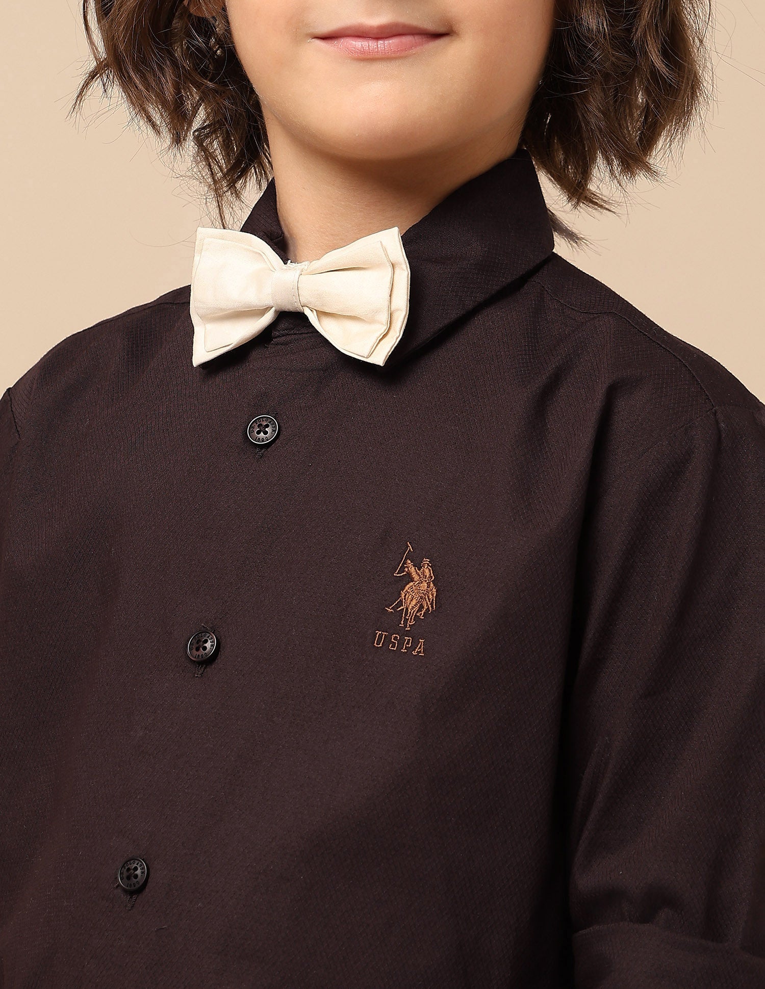 Boys Dobby Regular Fit Shirt Brown - U.S. POLO ASSN. | Large