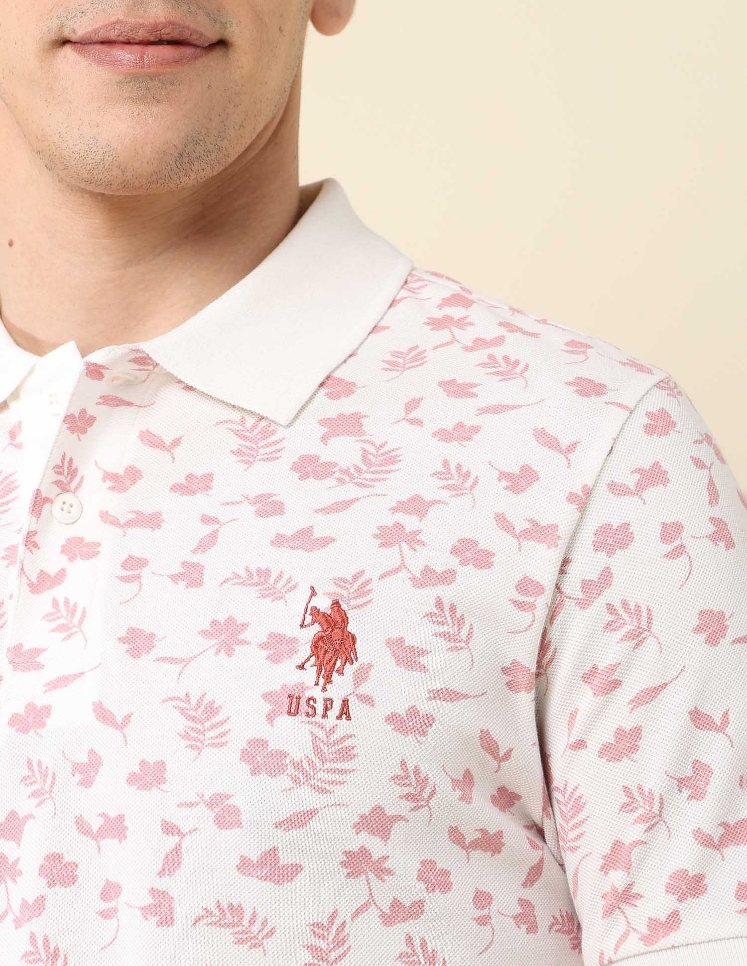 All-Over Printed Slim Fit Polo Shirt Off White - U.S. Polo Assn. India | Large