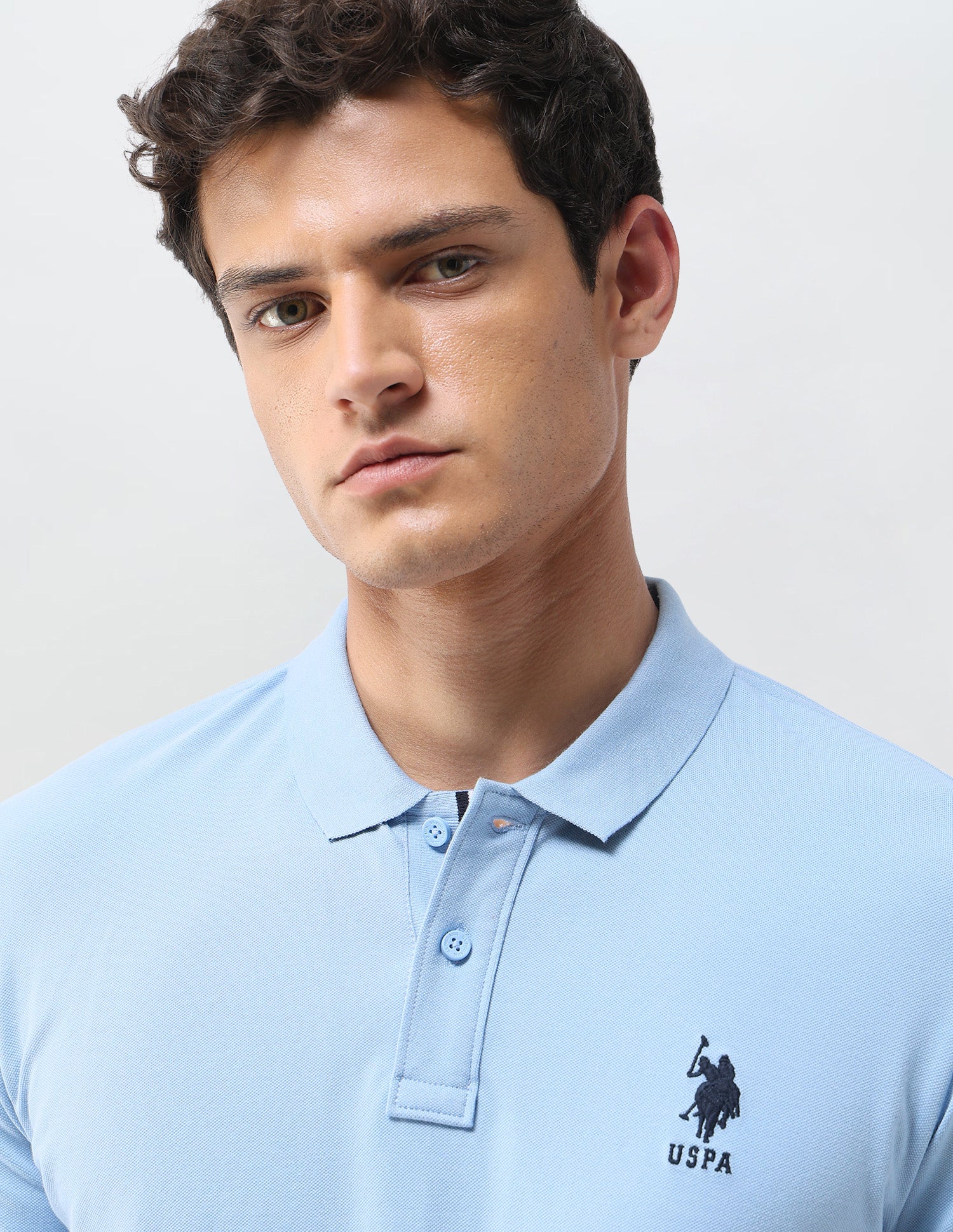 Solid Slim Fit Polo Shirt Light Blue - U.S. Polo Assn. India | Large
