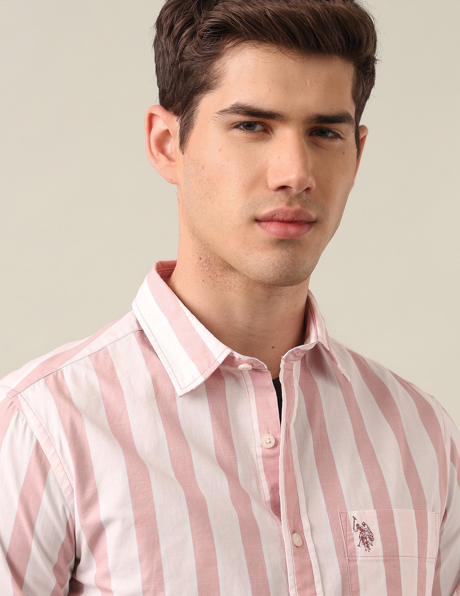 Tailored Fit Vertical Striped Shirt Peach - U.S. Polo Assn. India | Large