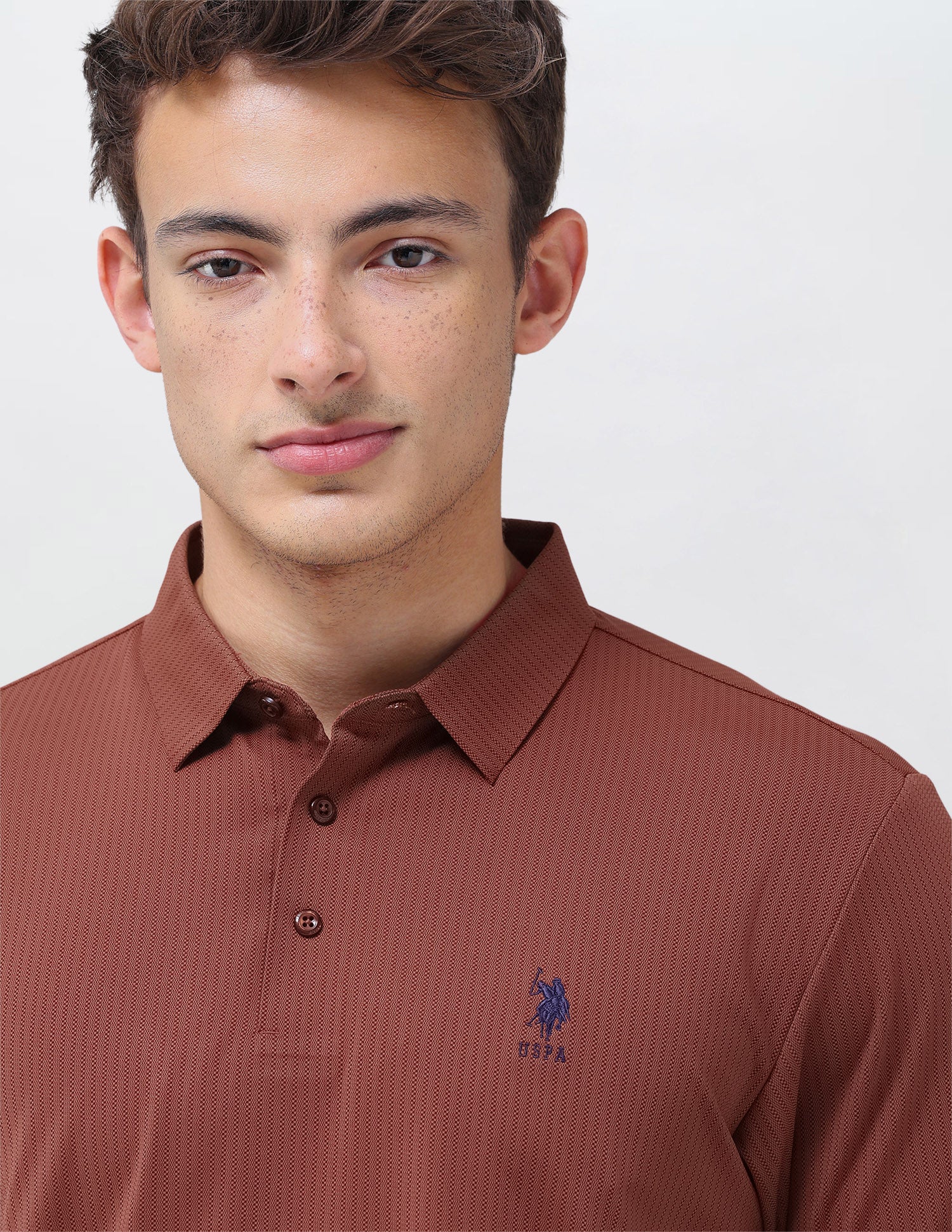 Jacquard Slim Fit Polo Shirt Rust - U.S. Polo Assn. India | Large