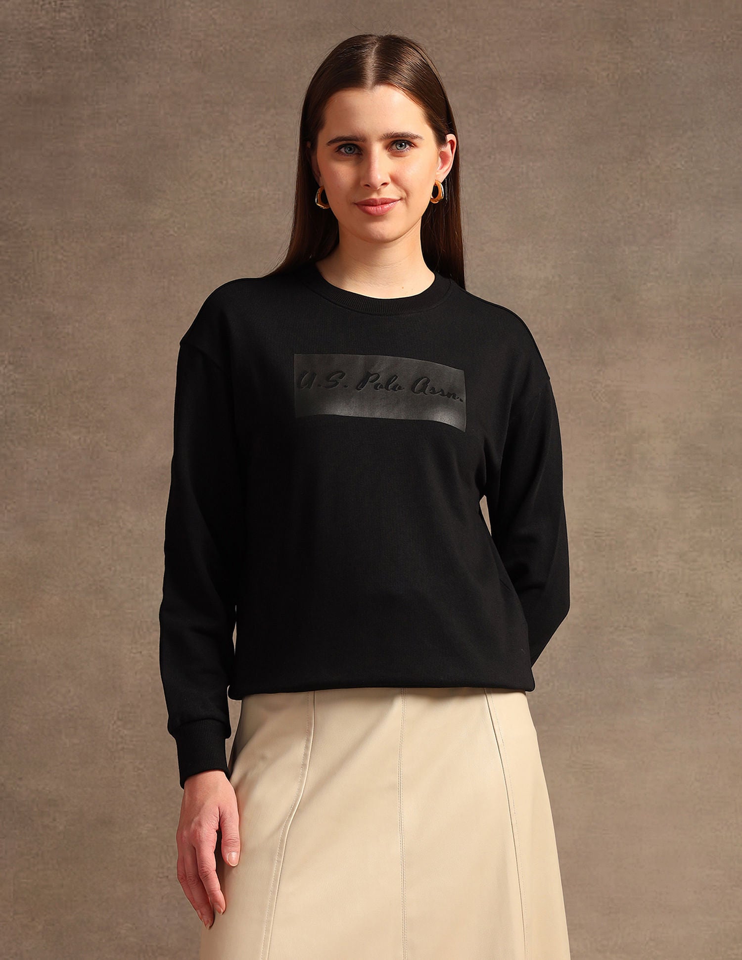 Crew Neck Tonal Graphic Print Sweatshirt Black - U.S. POLO ASSN. | Large