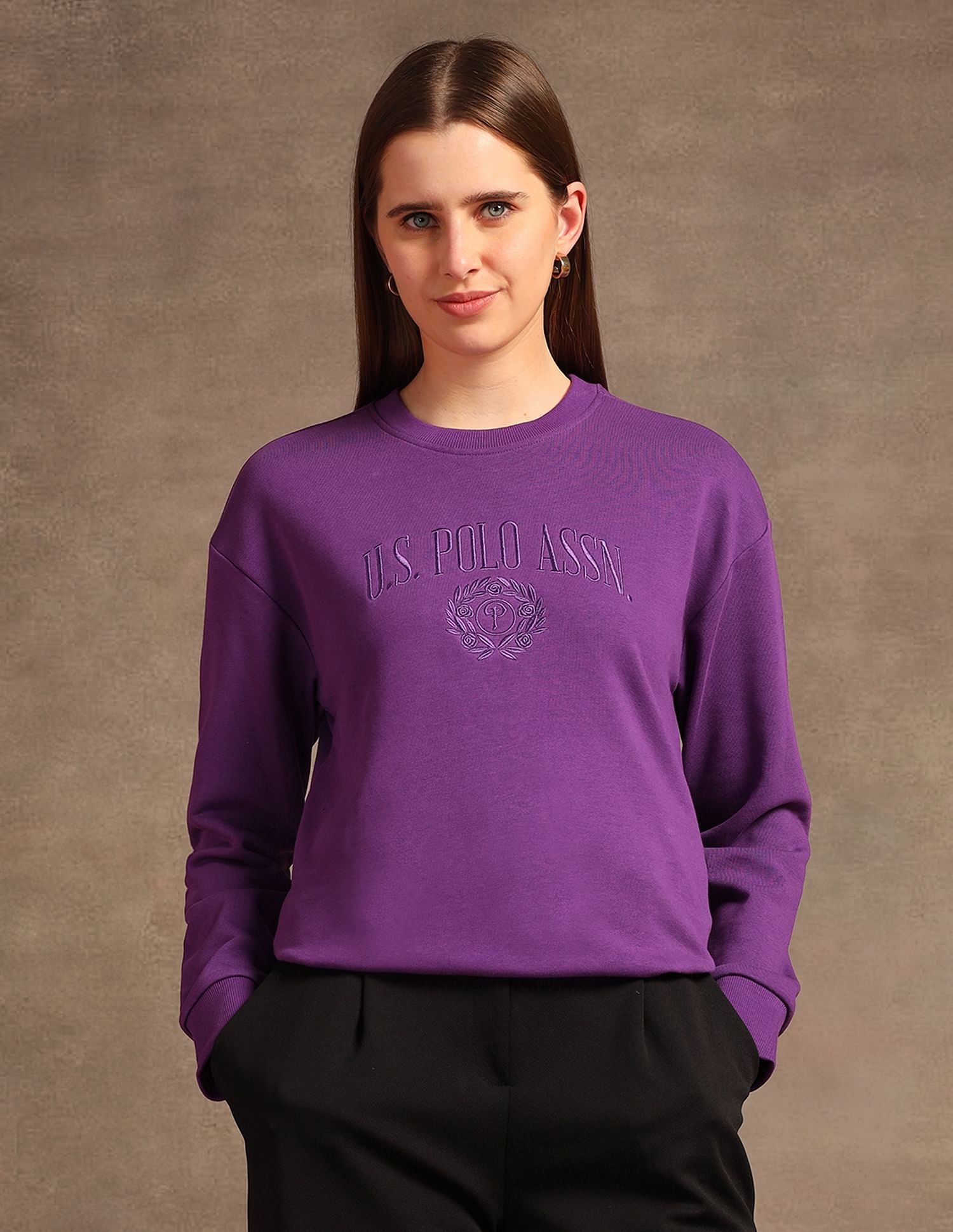 Drop Shoulder Embroidered Sweatshirt Purple - U.S. POLO ASSN. | Large