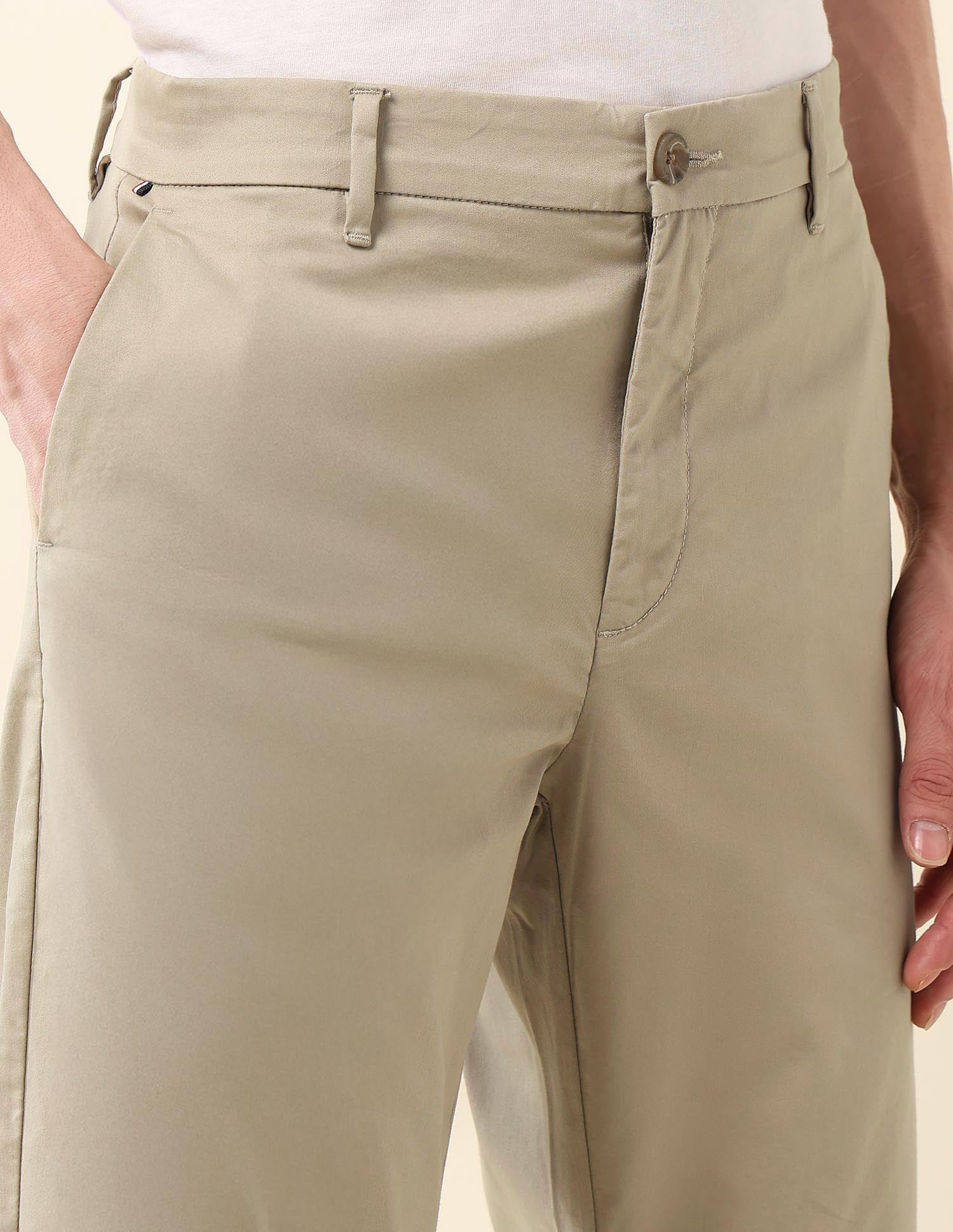Riley Straight Fit Satin Trousers Dark Khaki - U.S. Polo Assn. India | Large