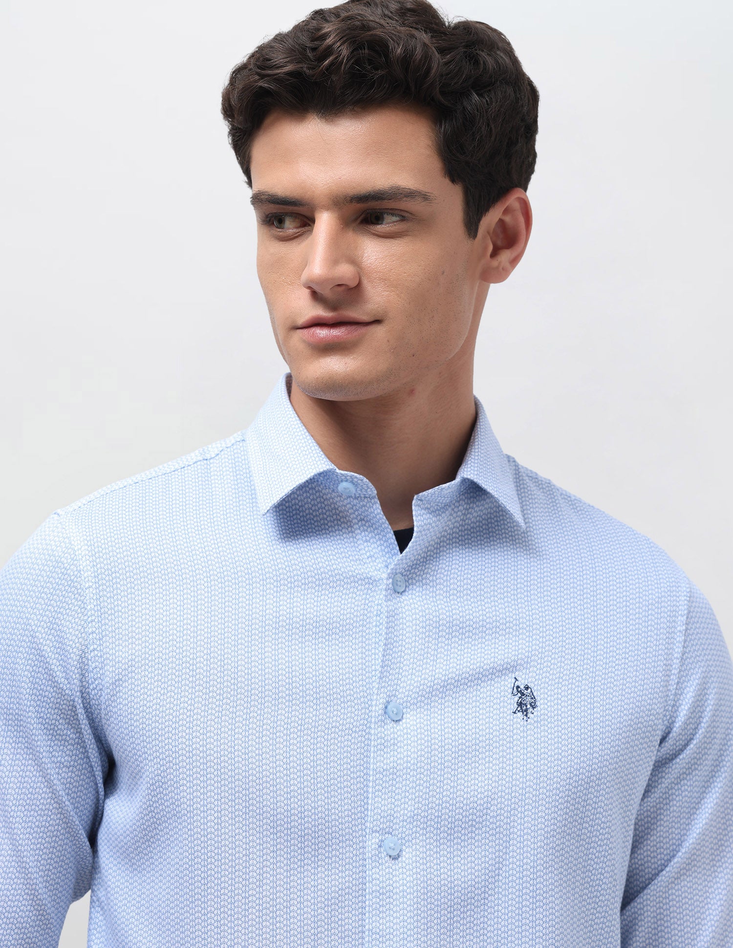 Dobby Regular Fit Shirt Light Blue - U.S. Polo Assn. India | Large