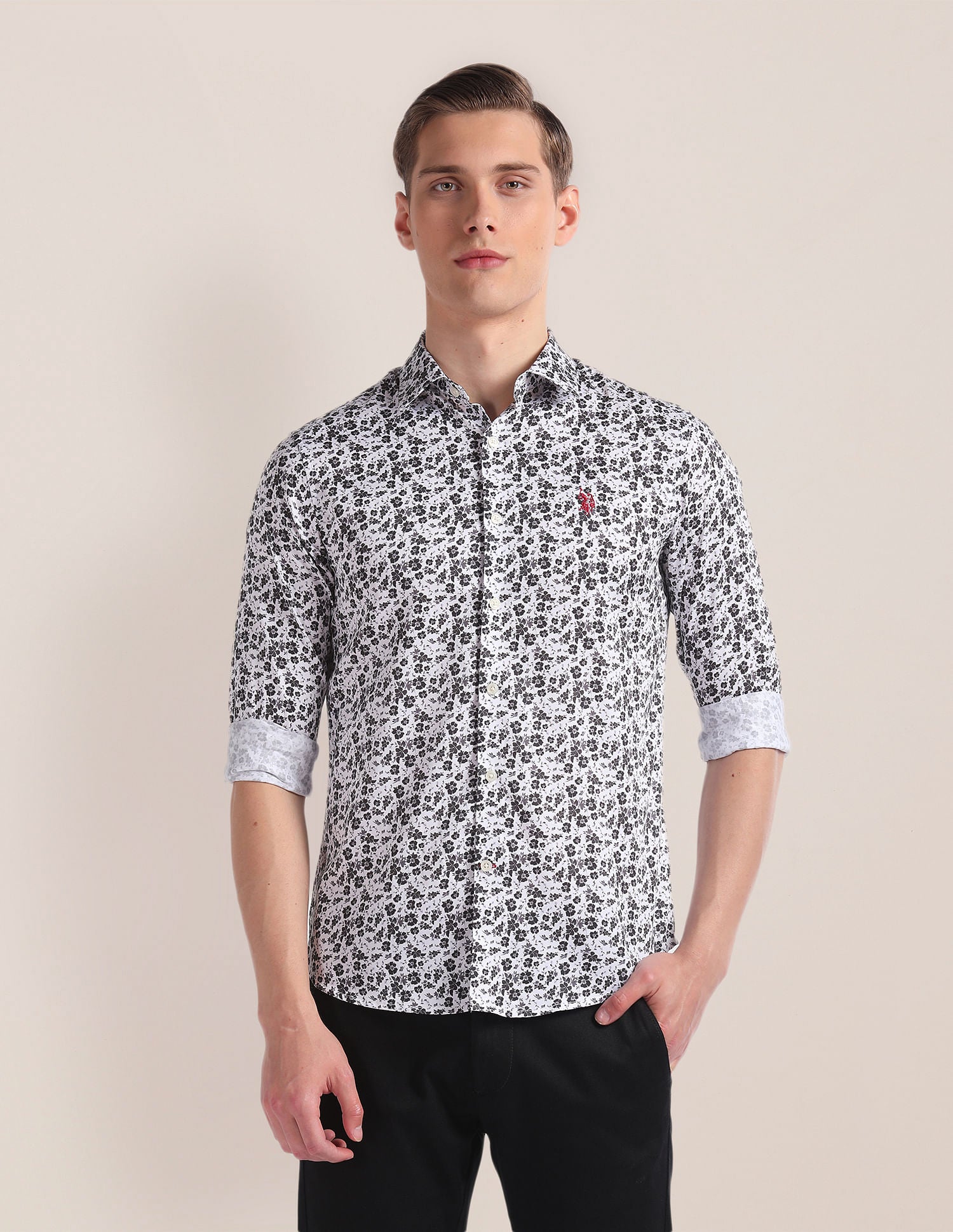 Floral Print Cotton Sateen Shirt White - U.S. Polo Assn. India | Large