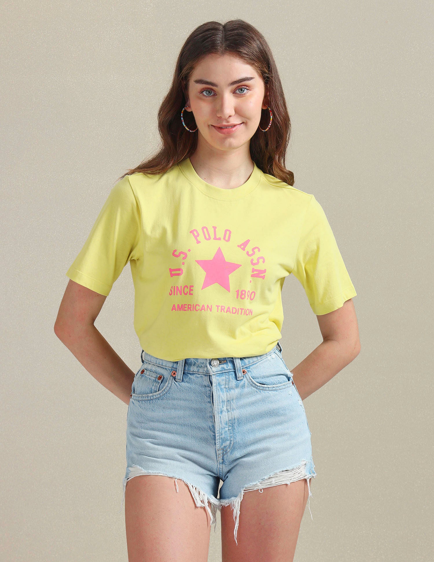 Pure Cotton Printed T-Shirt Yellow - U.S. POLO ASSN. | Large