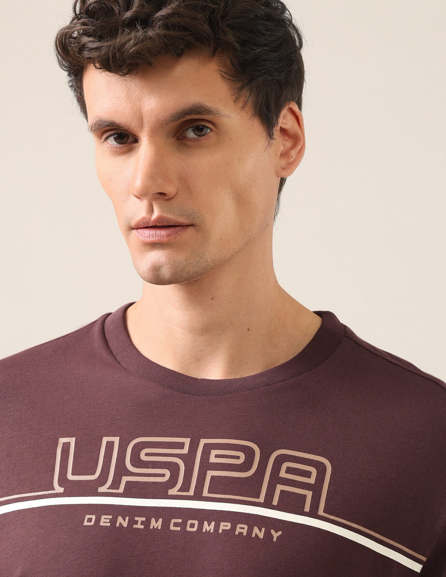 Typographic Brand Printed Regular Fit T-Shirt Maroon - U.S. Polo Assn. India | Large