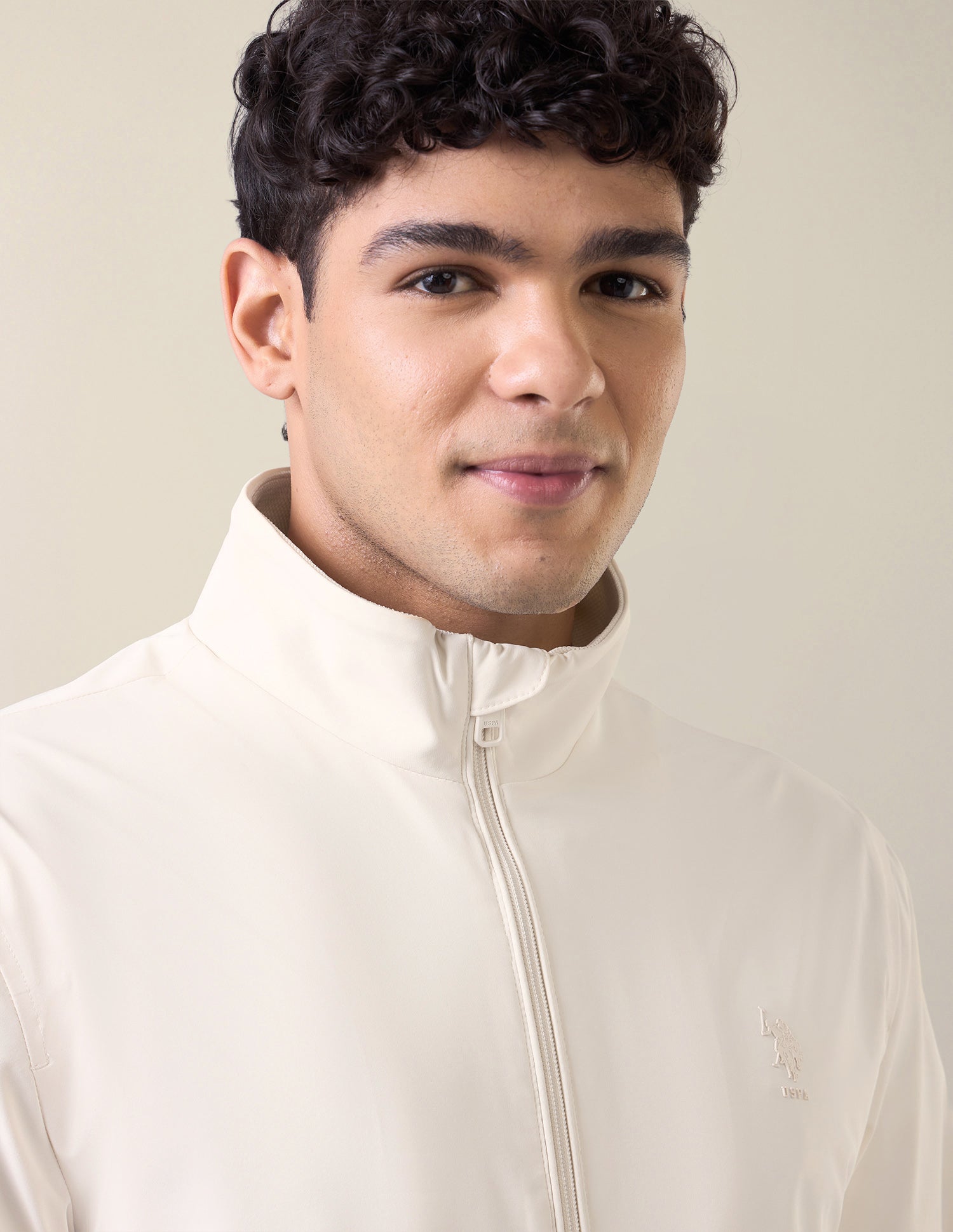 Solid Regular Fit Bomber Jacket Ecru - U.S. Polo Assn. India | Large