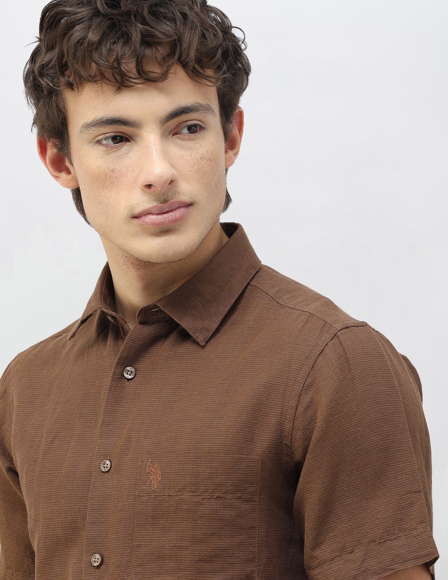 Solid Regular Fit Shirt Brown - U.S. Polo Assn. India | Large