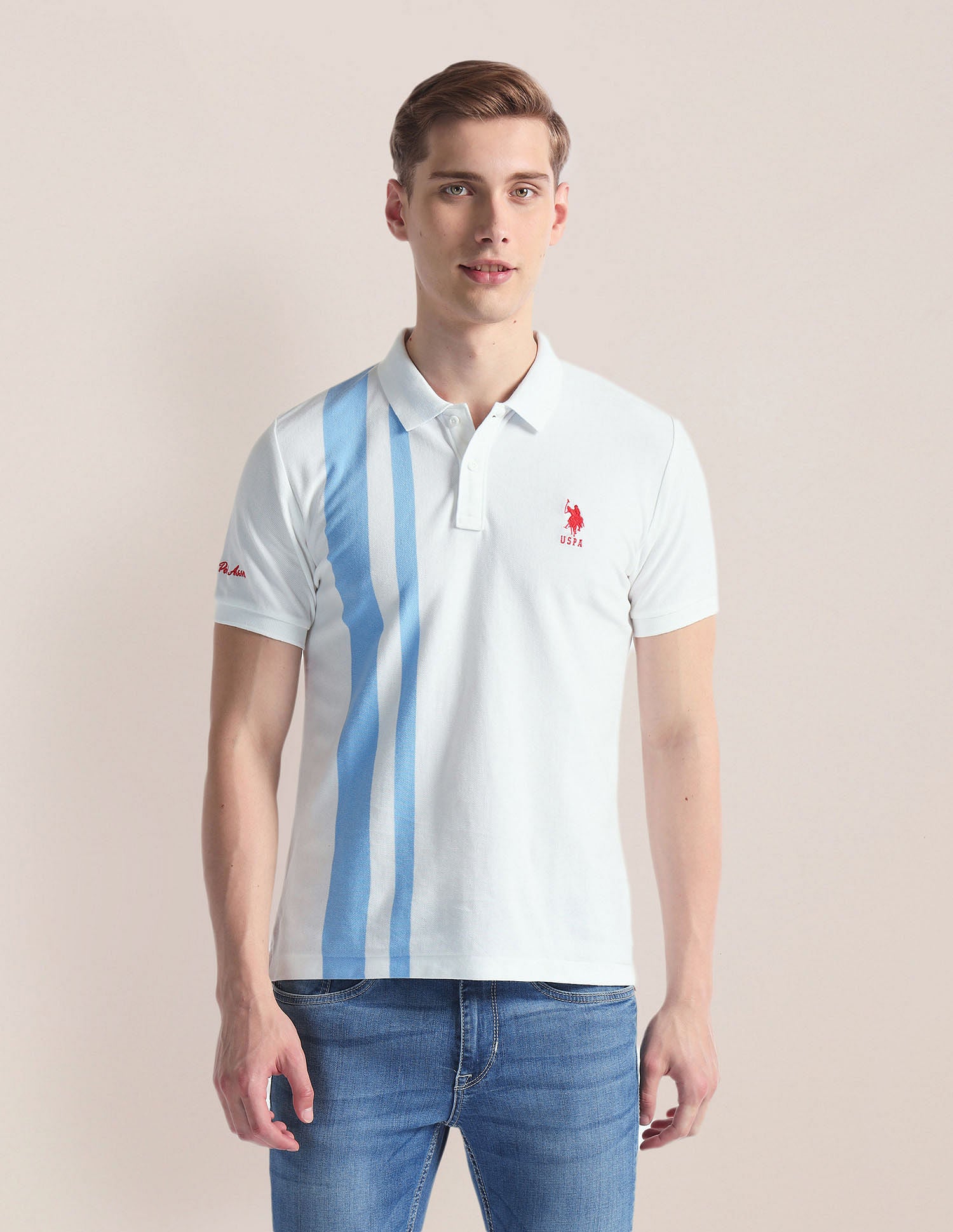 Vertical Stripe Logo Polo Shirt White - U.S. Polo Assn. India | Large