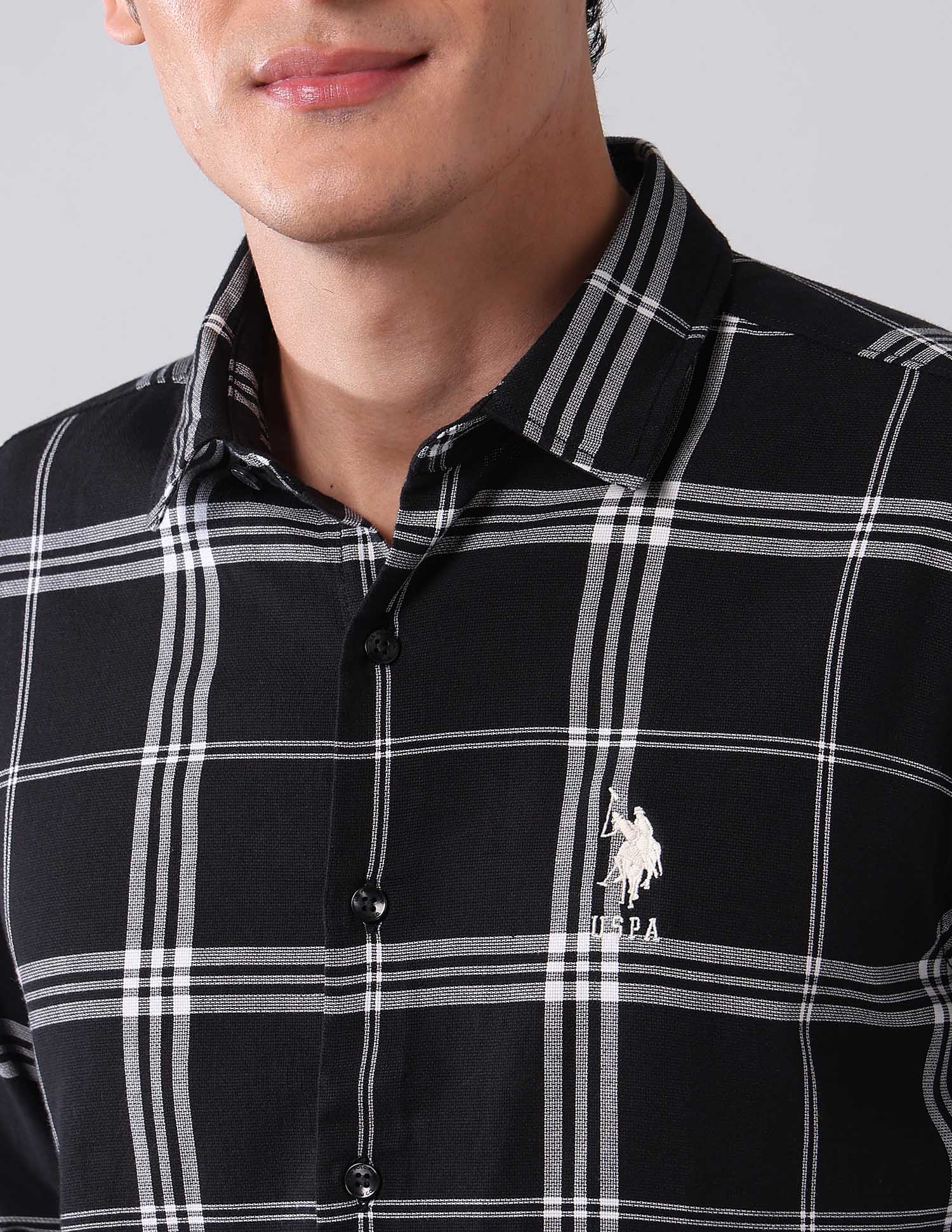 Grid Tattersall Checked Pure Cotton Shirt Black - U.S. Polo Assn. India | Large