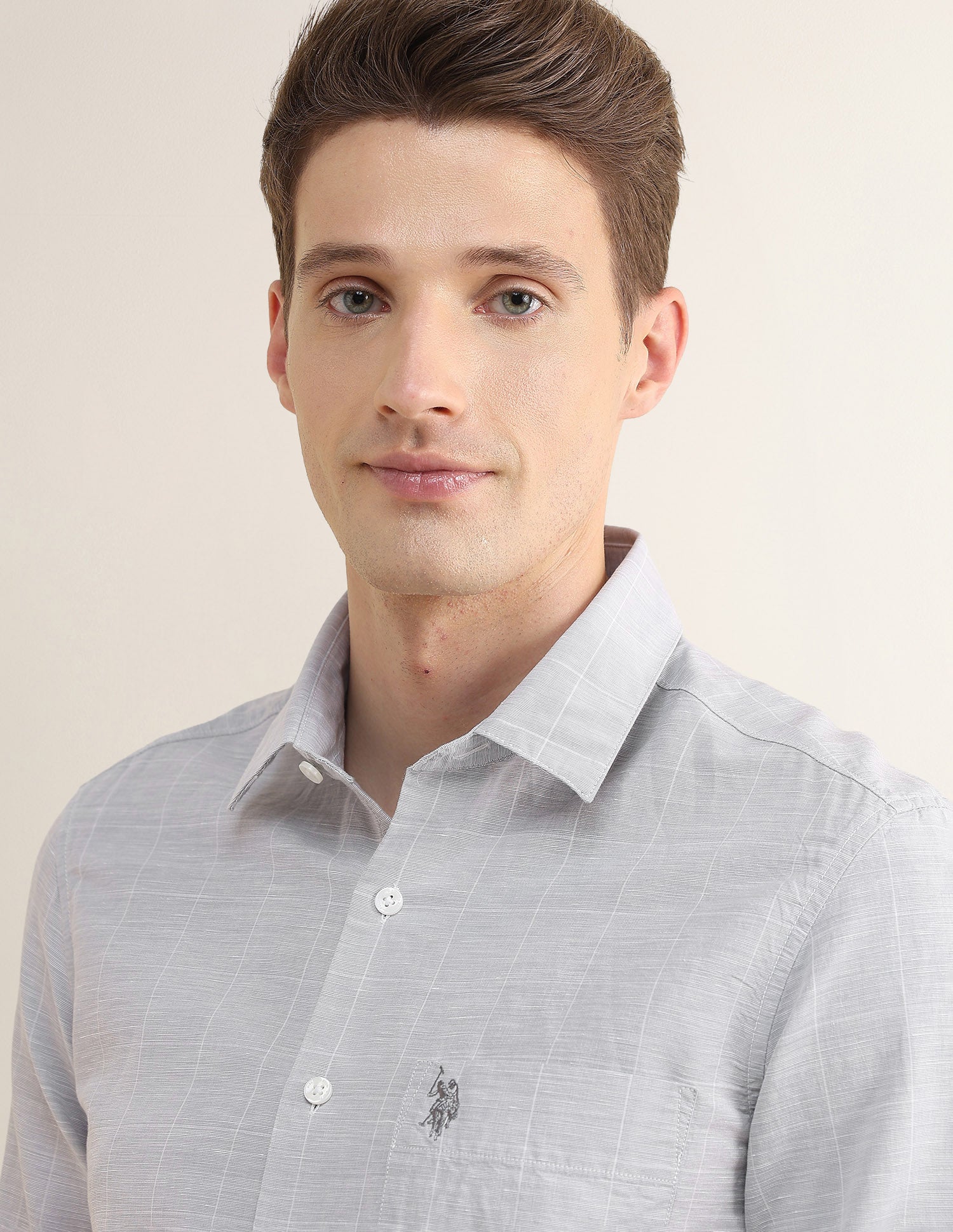 Windowpane Checked Regular Fit Shirt Light Grey - U.S. Polo Assn. India | Large