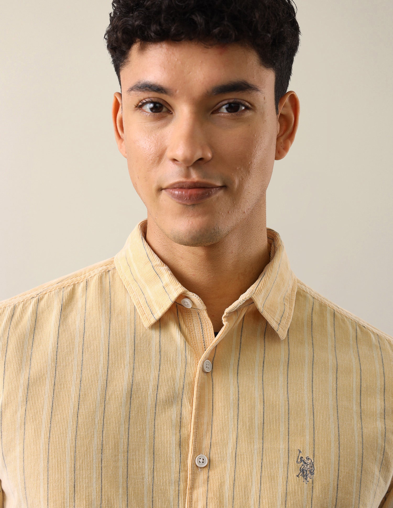 Corduroy Vertical Striped Shirt Light Yellow - U.S. Polo Assn. India | Large