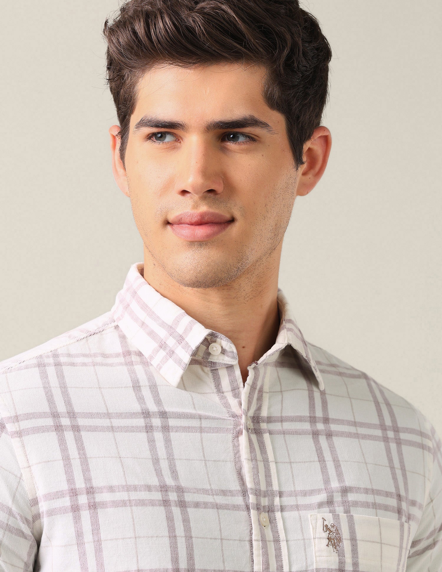 Corduroy Tailored Fit Shirt Ivory - U.S. Polo Assn. India | Large