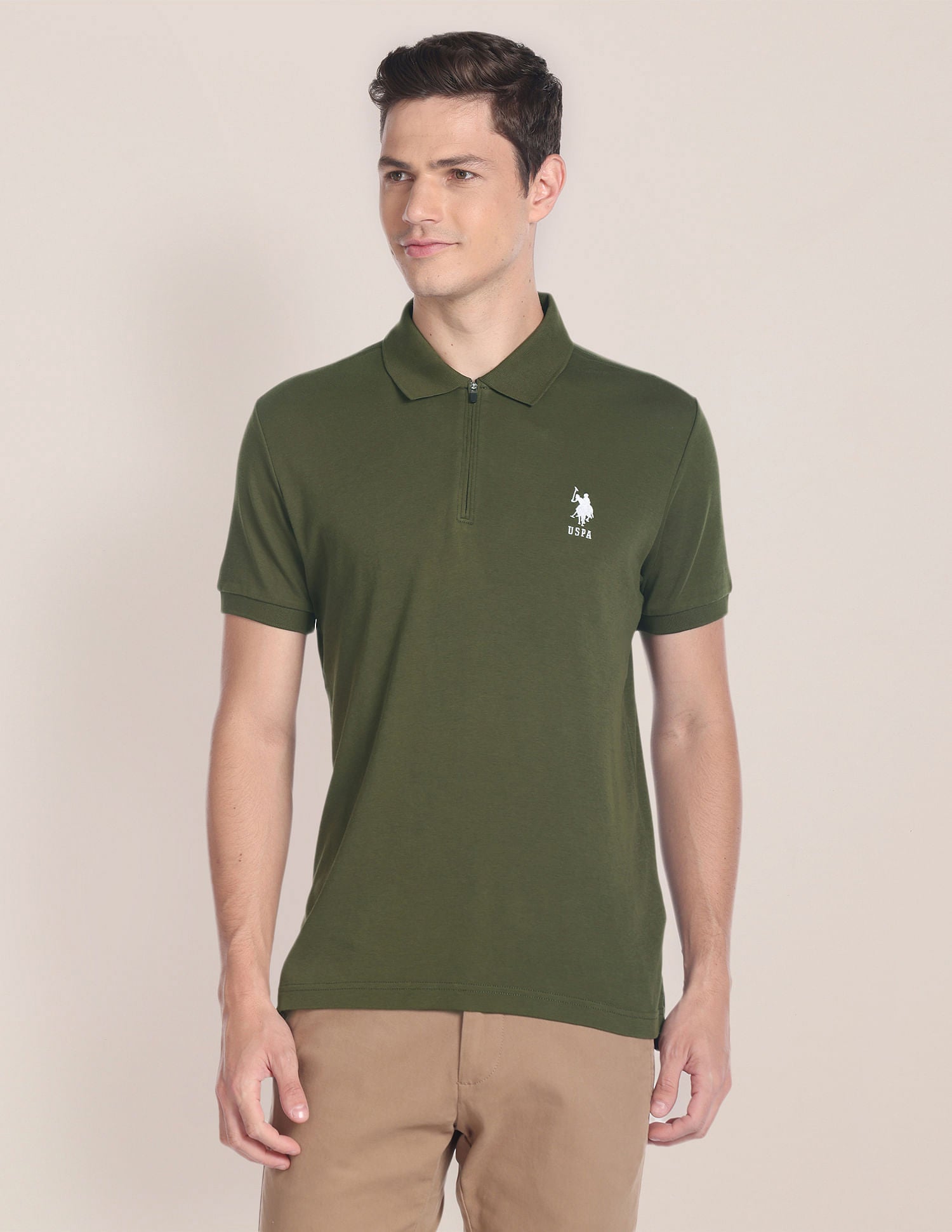 Solid Slim Fit Polo Shirt Olive - U.S. POLO ASSN. | Large