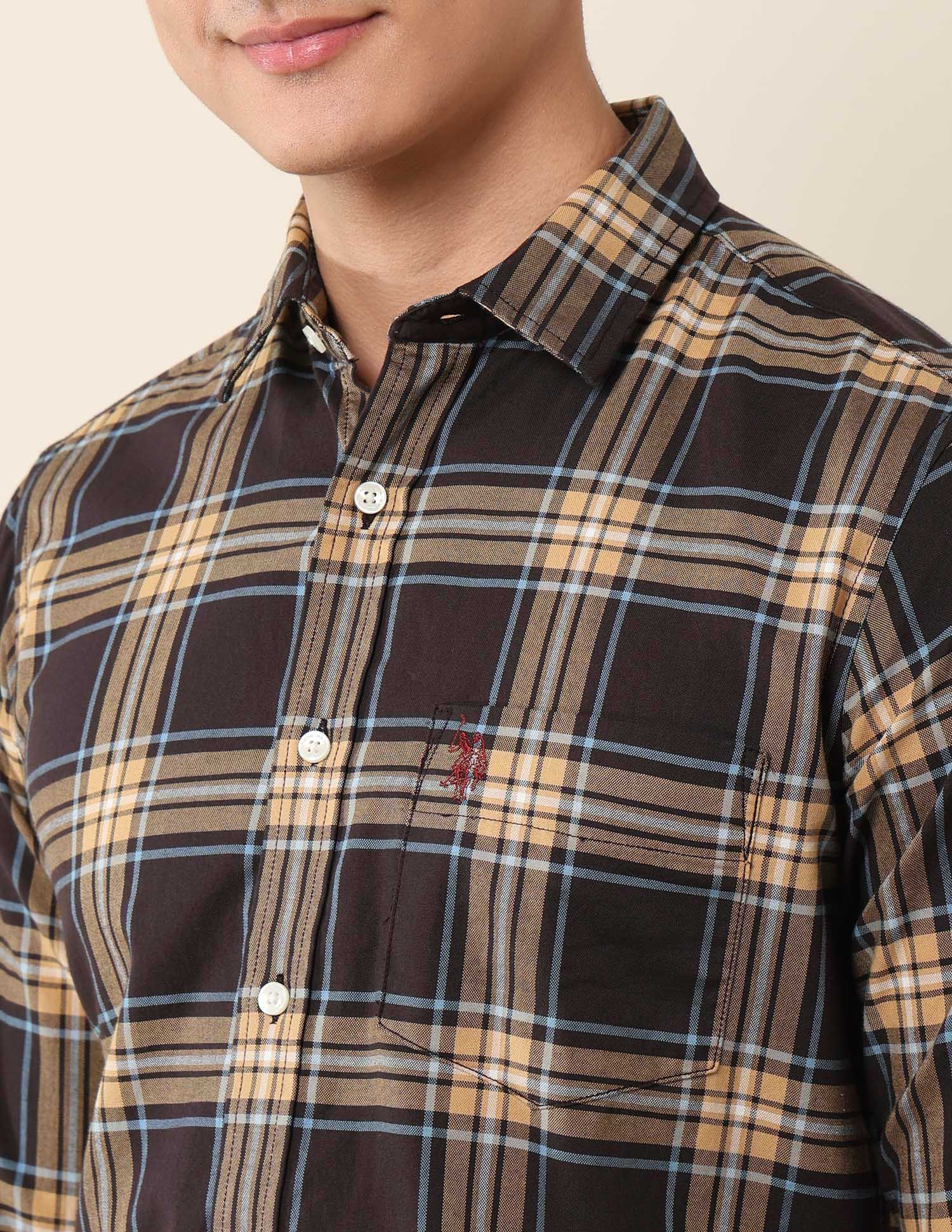 Plaid Checked Pure Cotton Shirt Brown - U.S. Polo Assn. India | Large