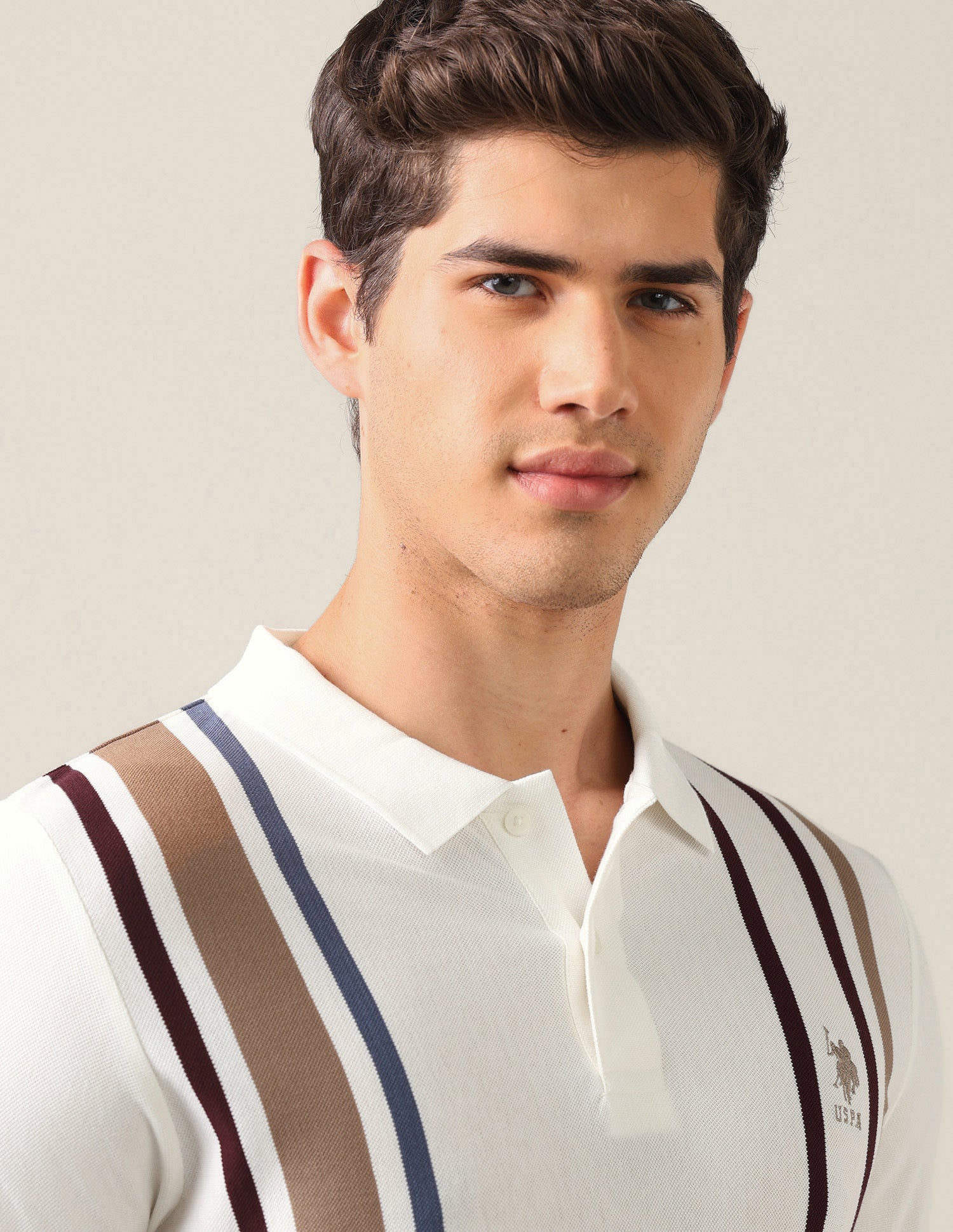 Vertical Striped Slim Fit Polo Shirt Off White - U.S. Polo Assn. India | Large