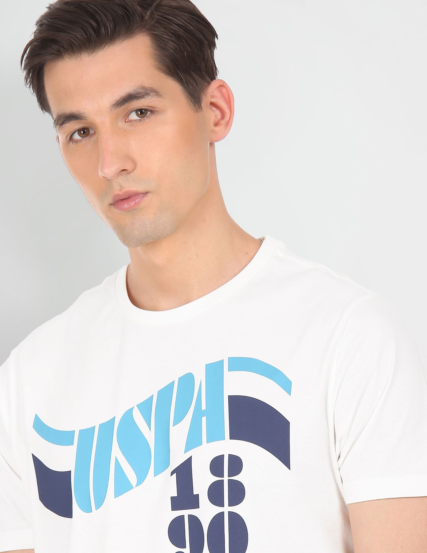 Men White Crew Neck Cotton Brand Print T-Shirt White - U.S. Polo Assn. India | Large