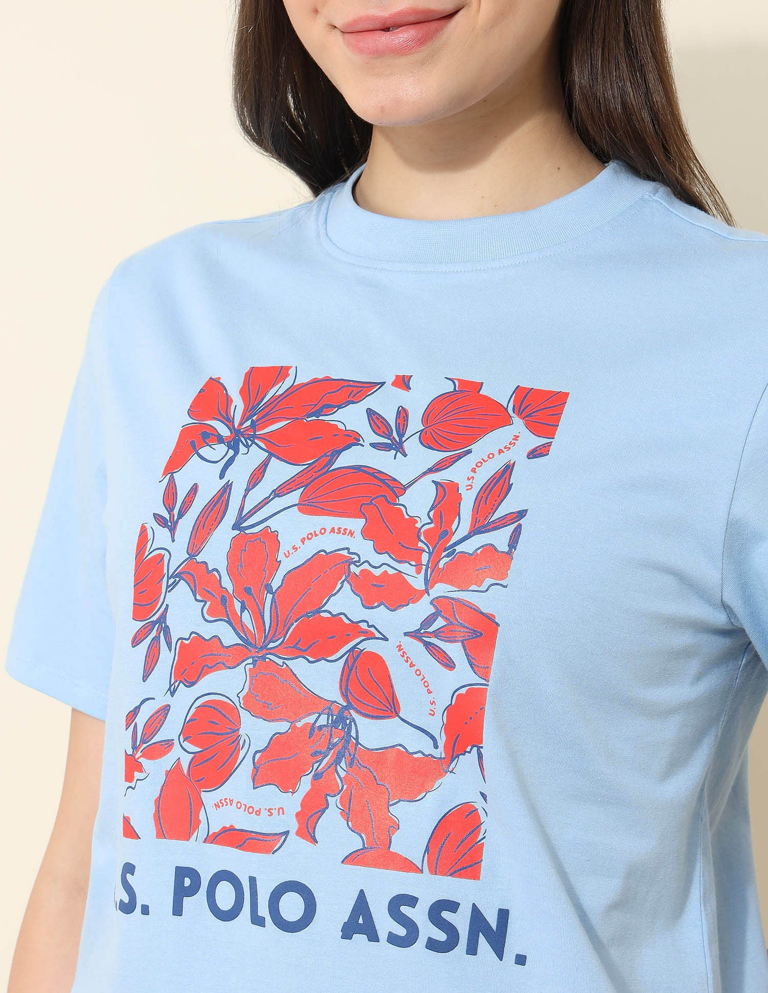 Boyfriend Fit Brand Printed T-Shirt Light Blue - U.S. POLO ASSN. | Large