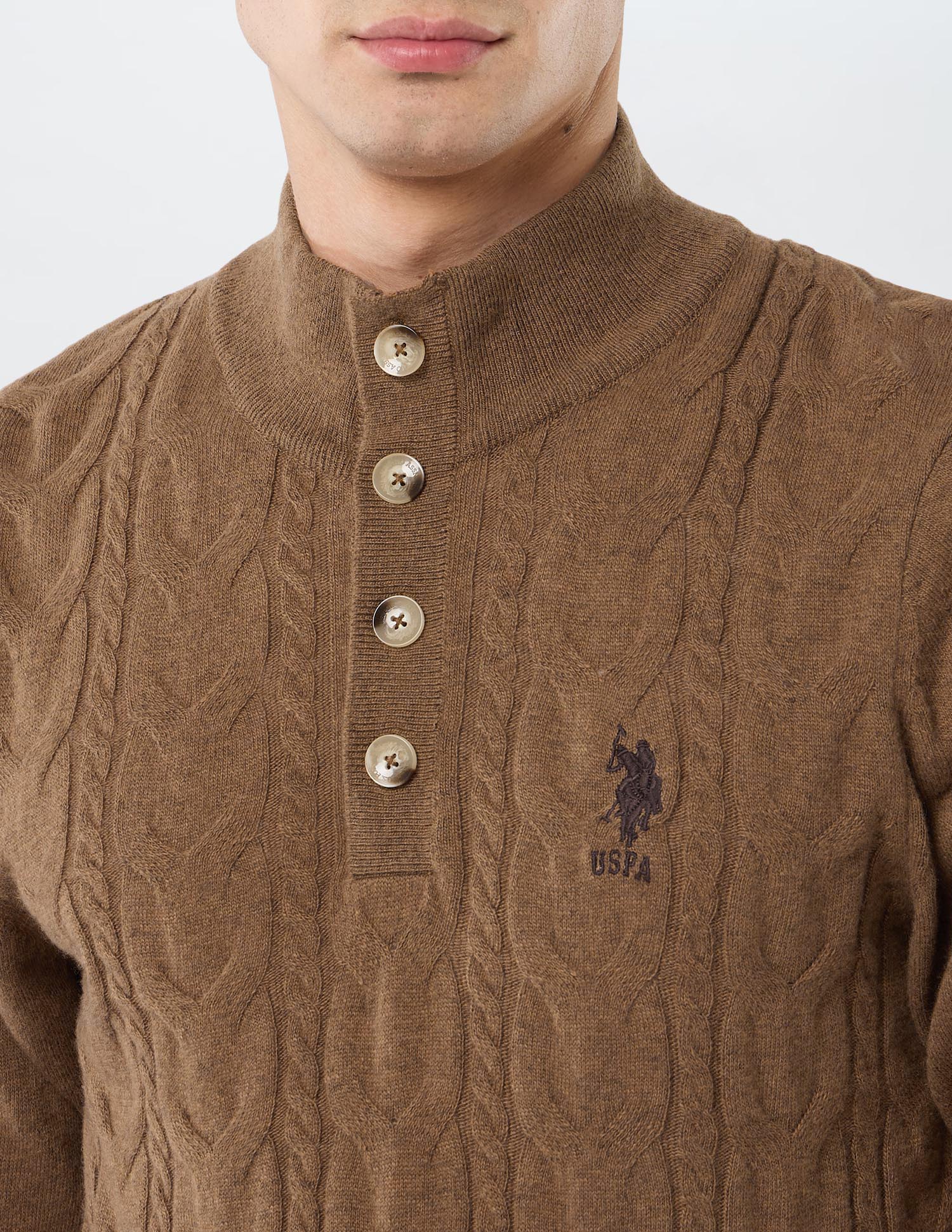 Patterned Cable Knit Regular Fit Sweater Khaki - U.S. POLO ASSN. | Large