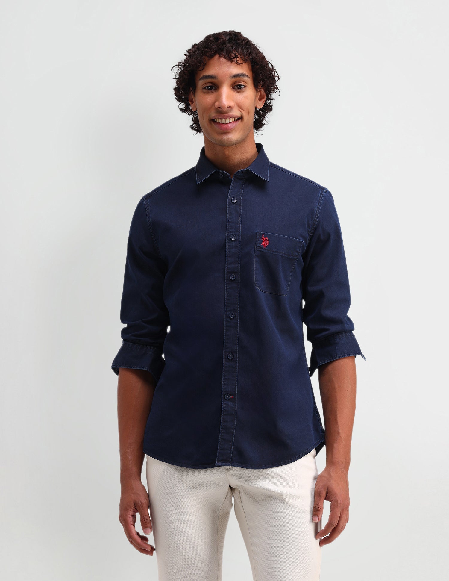 Solid Pattern Twill Shirt Navy - U.S. Polo Assn. India | Large