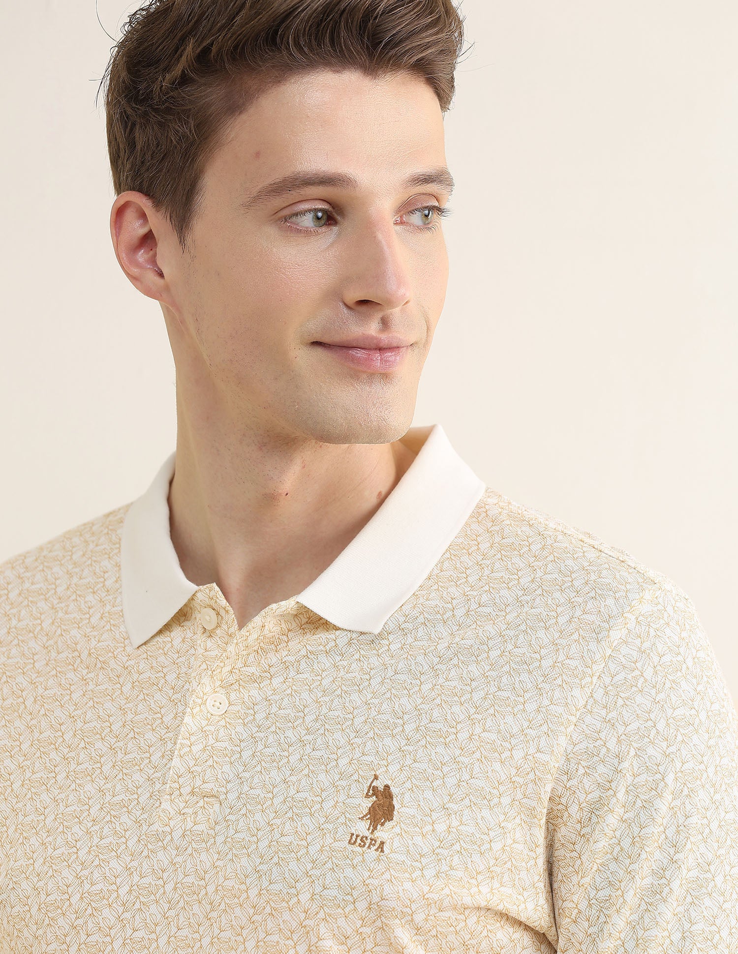 Tropical Printed Slim Fit Polo Shirt Beige - U.S. Polo Assn. India | Large