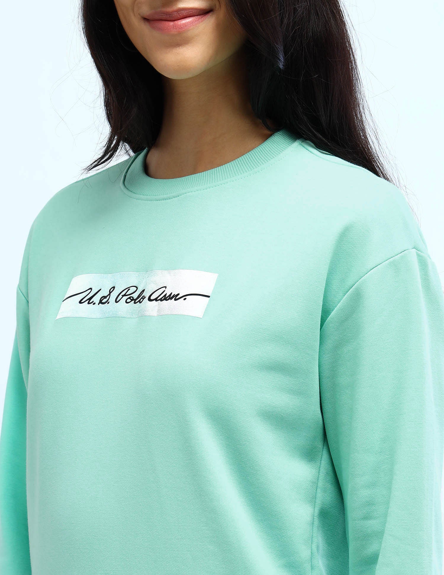 Drop Shoulder Satin Sticker Sweatshirt Mint - U.S. Polo Assn. India | Large