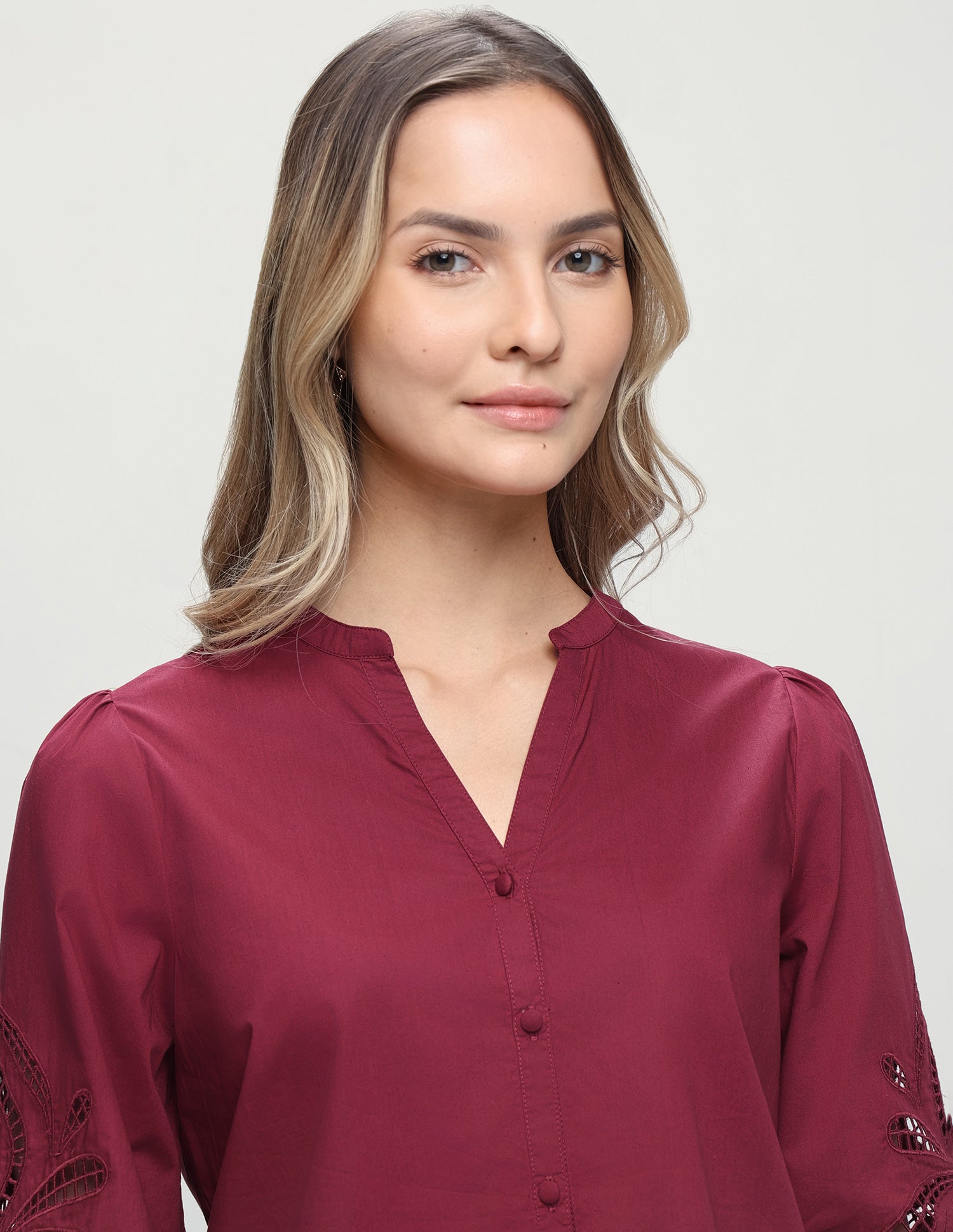 Solid Cutwork Embroidery Regular Fit Shirt Maroon - U.S. Polo Assn. India | Large