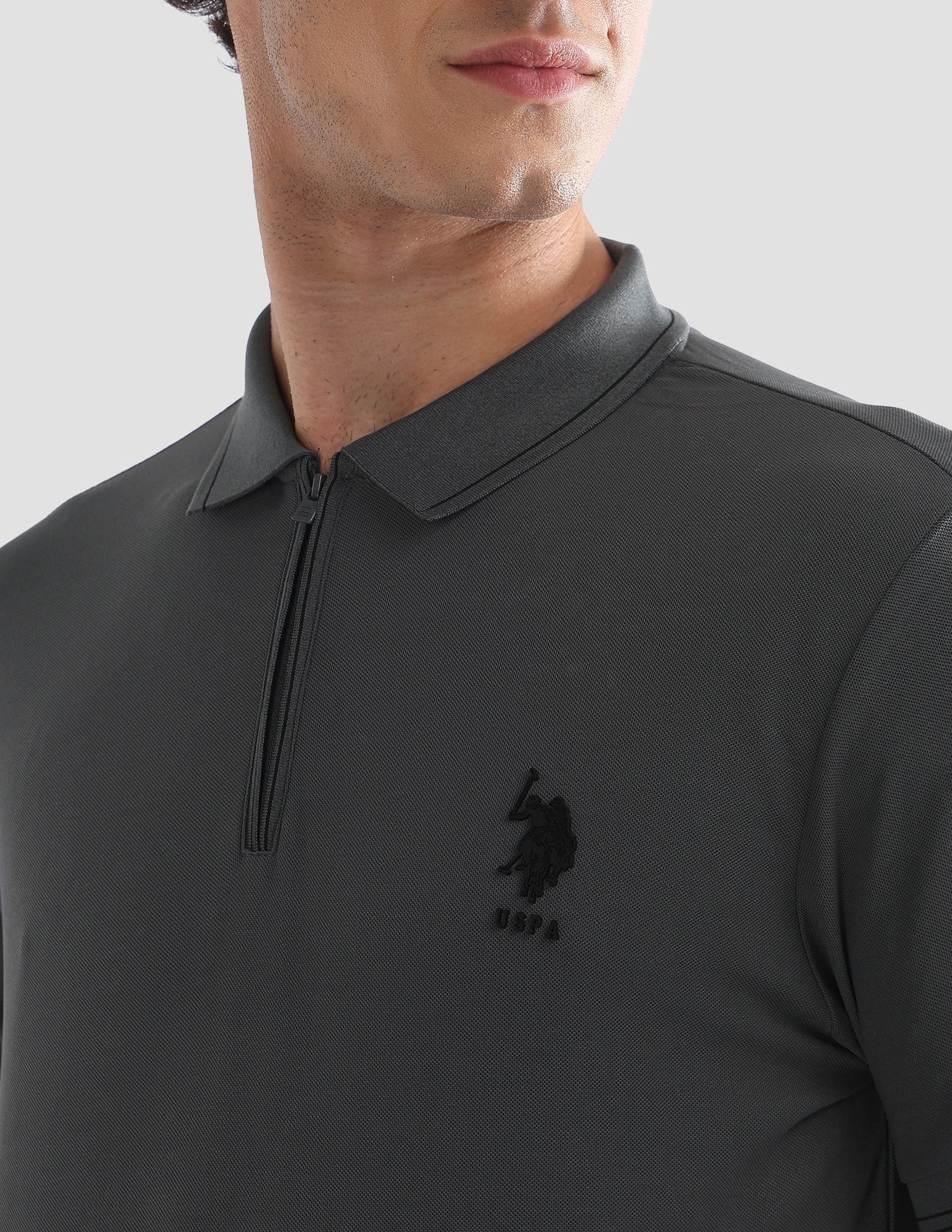 Solid Slim Fit Active Polo Shirt Dark Grey - U.S. Polo Assn. India | Large