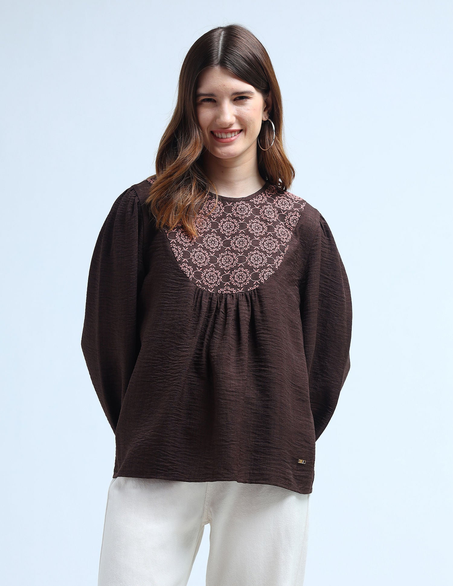 Loose Fit Yoke Embroidered Top Brown - U.S. POLO ASSN. | Large