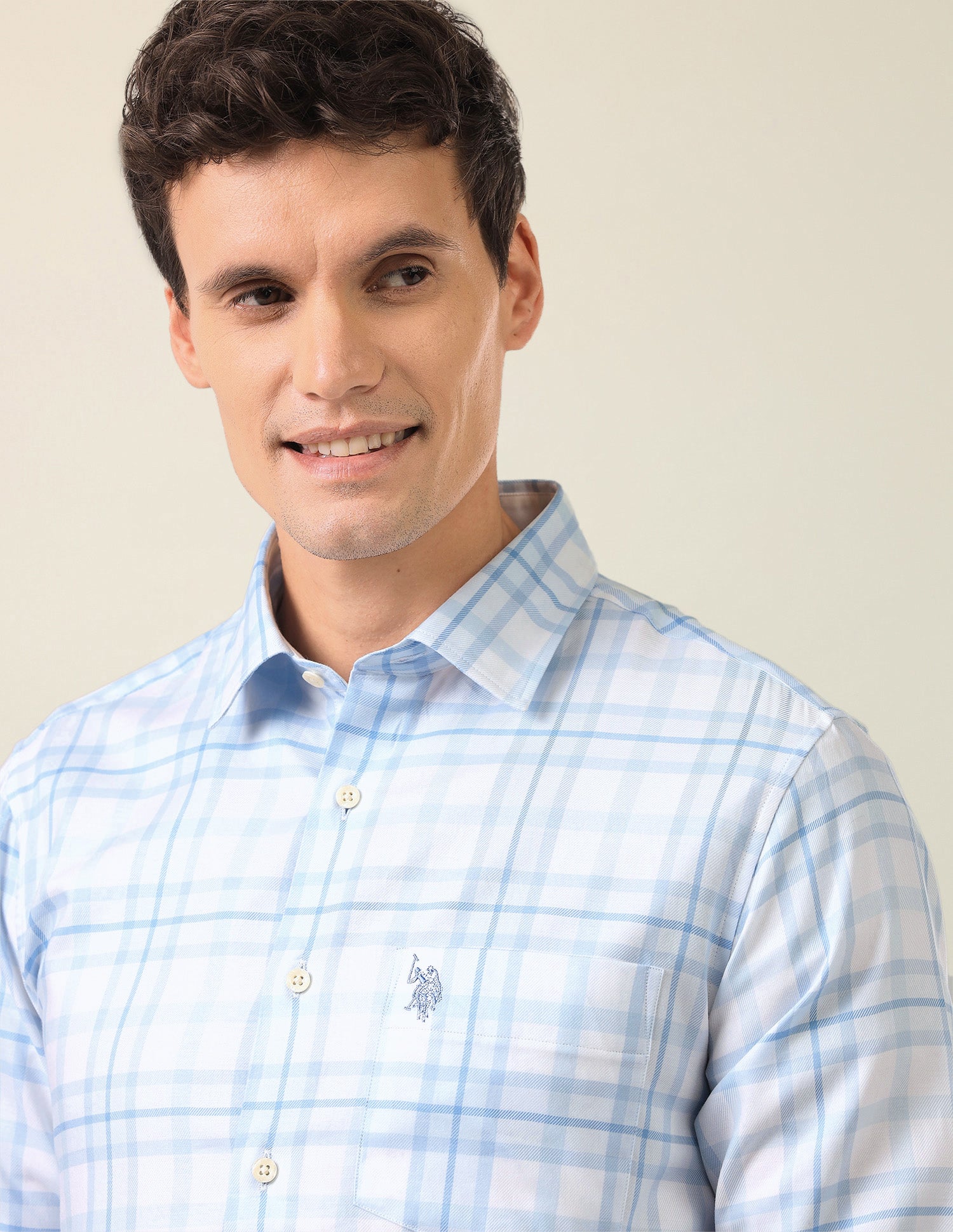 Grid Tattersall Checked Twill Shirt Light Blue - U.S. Polo Assn. India | Large
