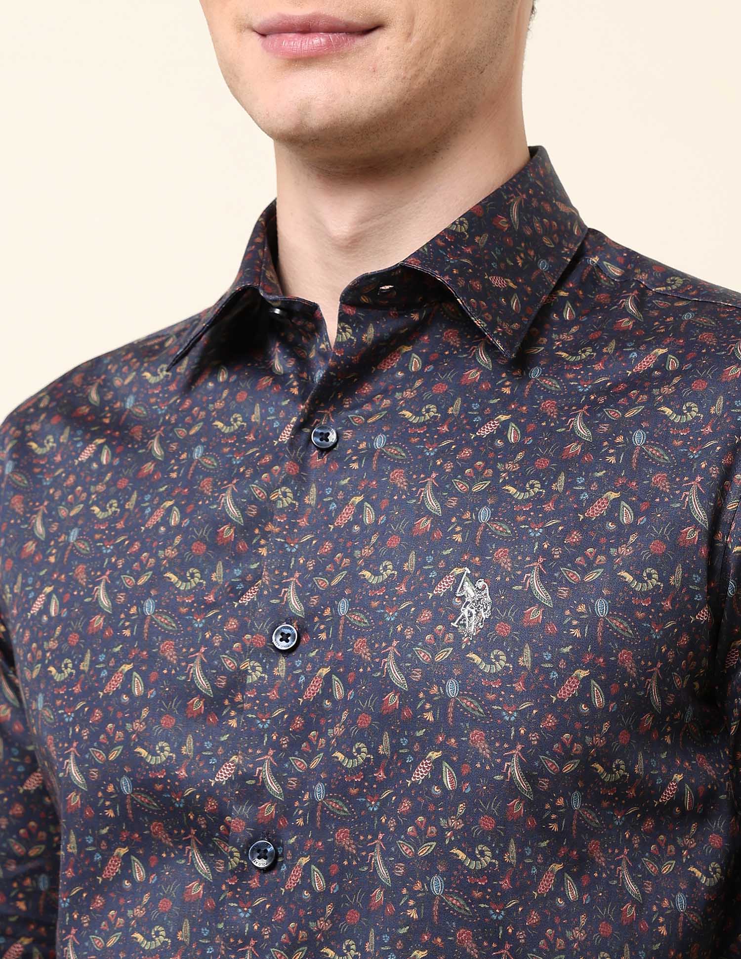 All-Over Printed Satin Shirt Navy - U.S. Polo Assn. India | Large