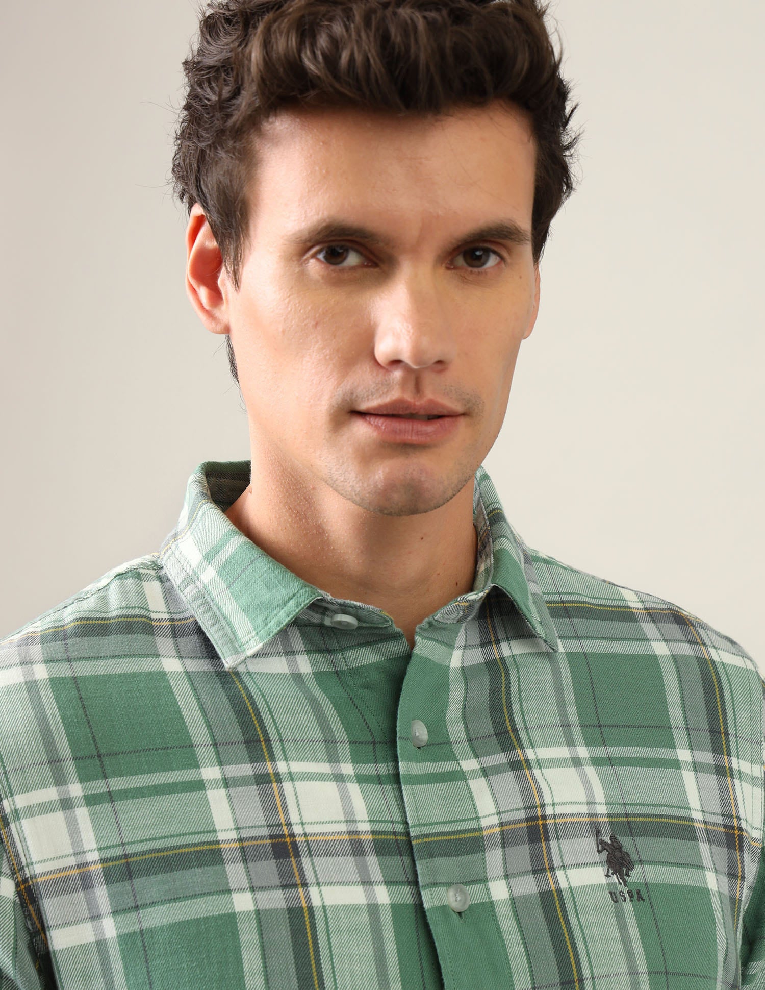 Tartan Checked Twill Shirt Green - U.S. Polo Assn. India | Large