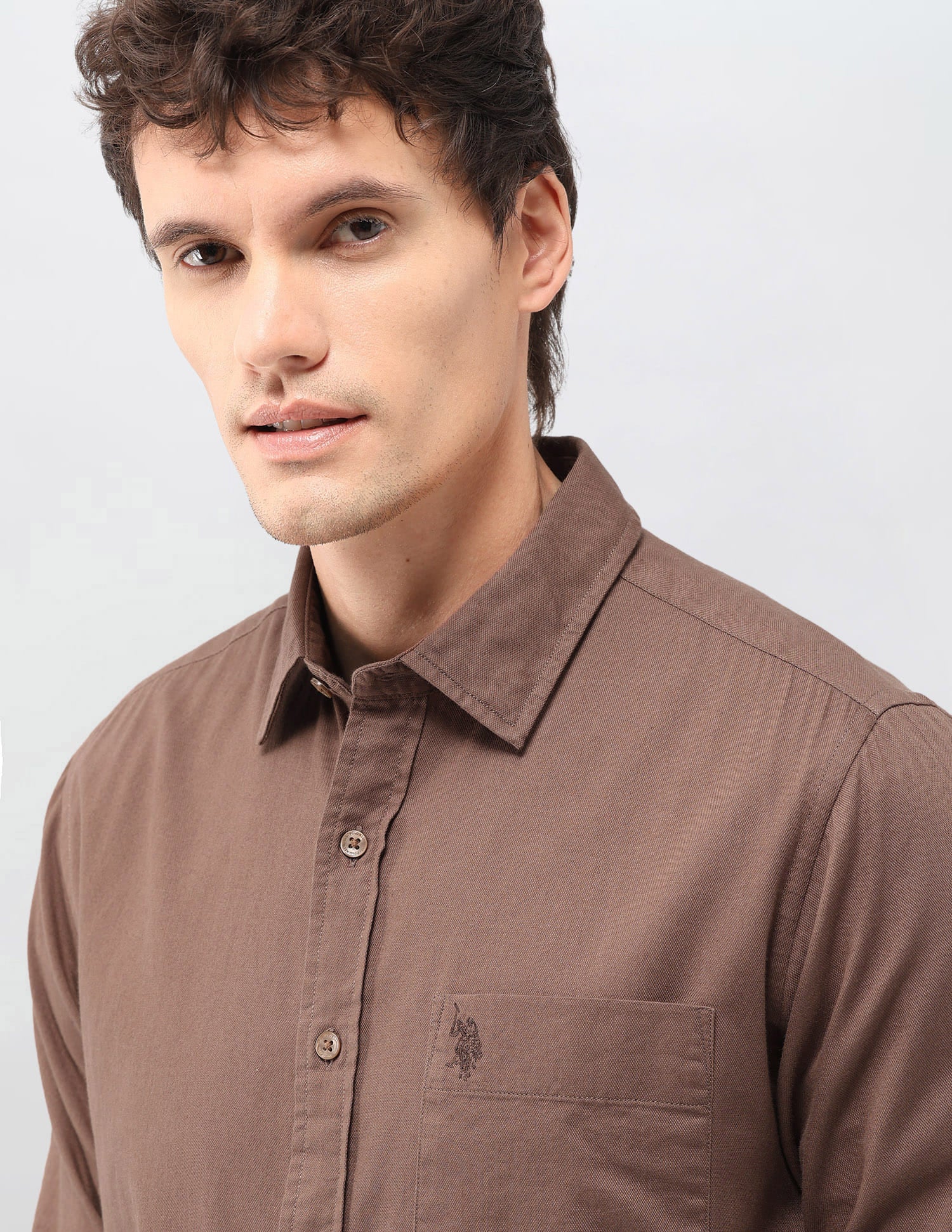 Solid Tailored Fit Shirt Brown - U.S. Polo Assn. India | Large