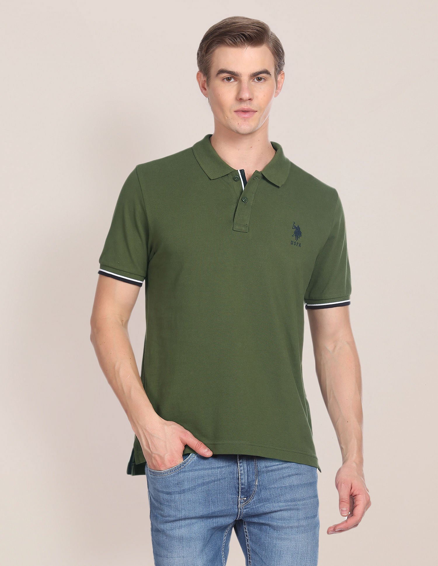Solid Slim Fit Polo Shirt Olive - U.S. POLO ASSN. | Large