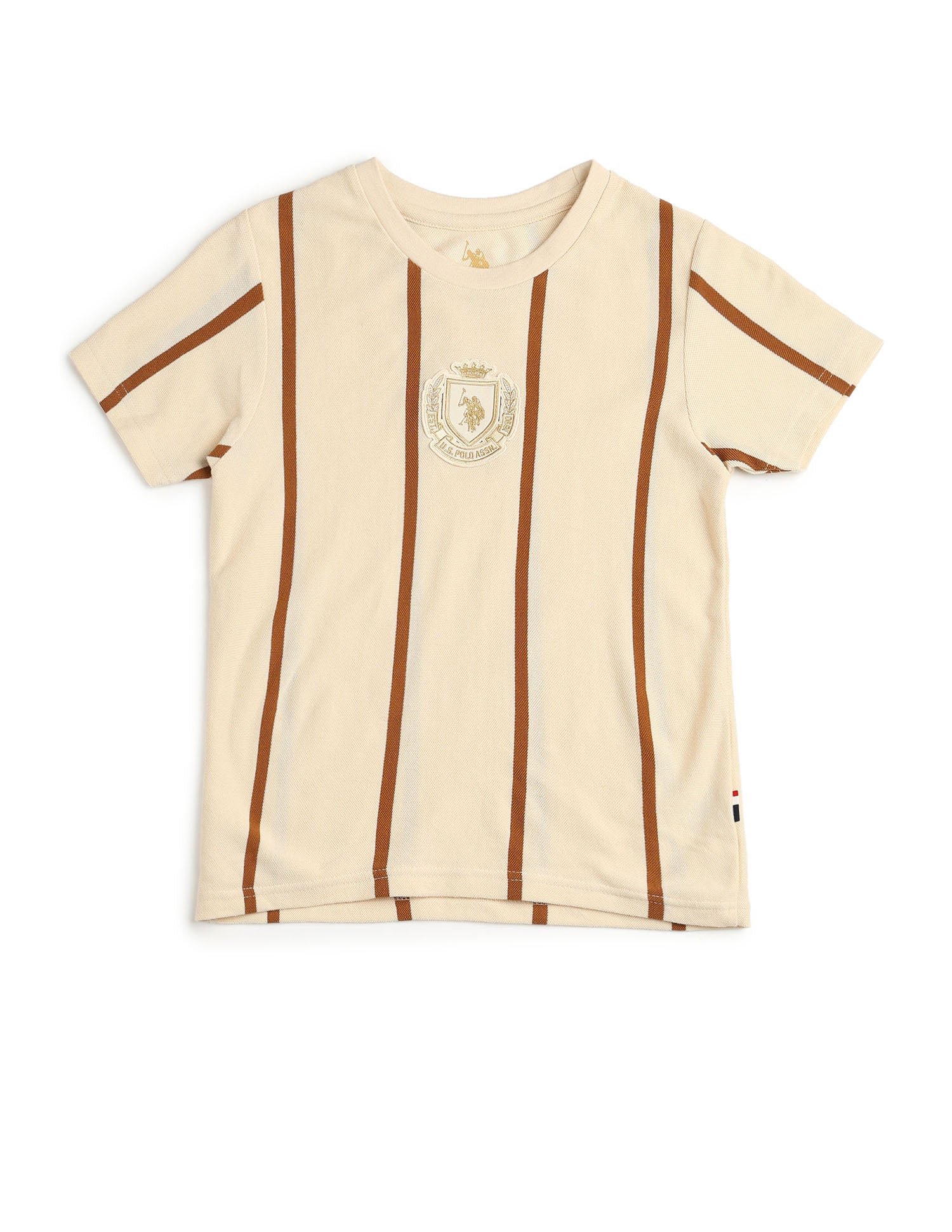 Boys Vertical Striped Pure Cotton T Shirt Ecru - U.S. POLO ASSN. | Large