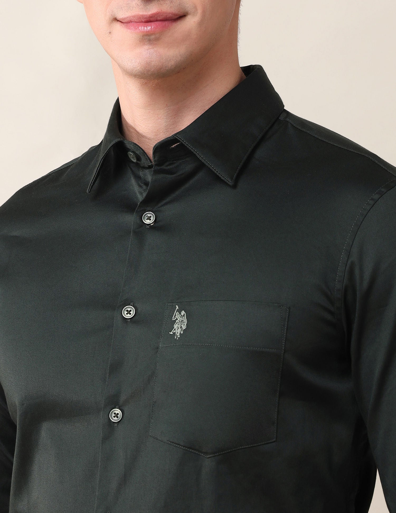 Tailored Fit Twill Solid Shirt Dk Olive - U.S. Polo Assn. India | Large