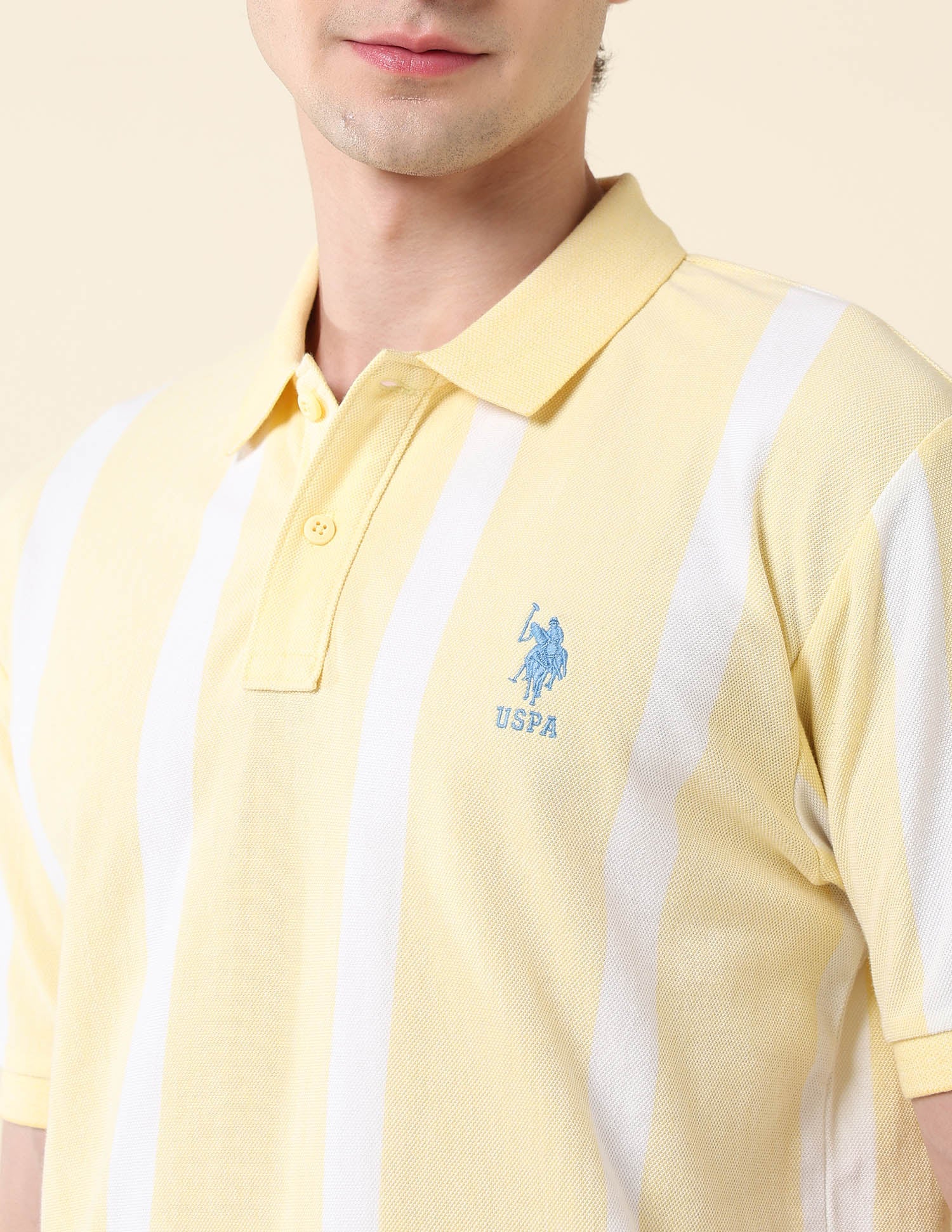 Vertical Striped Summer Splash Polo Shirt Yellow - U.S. Polo Assn. India | Large