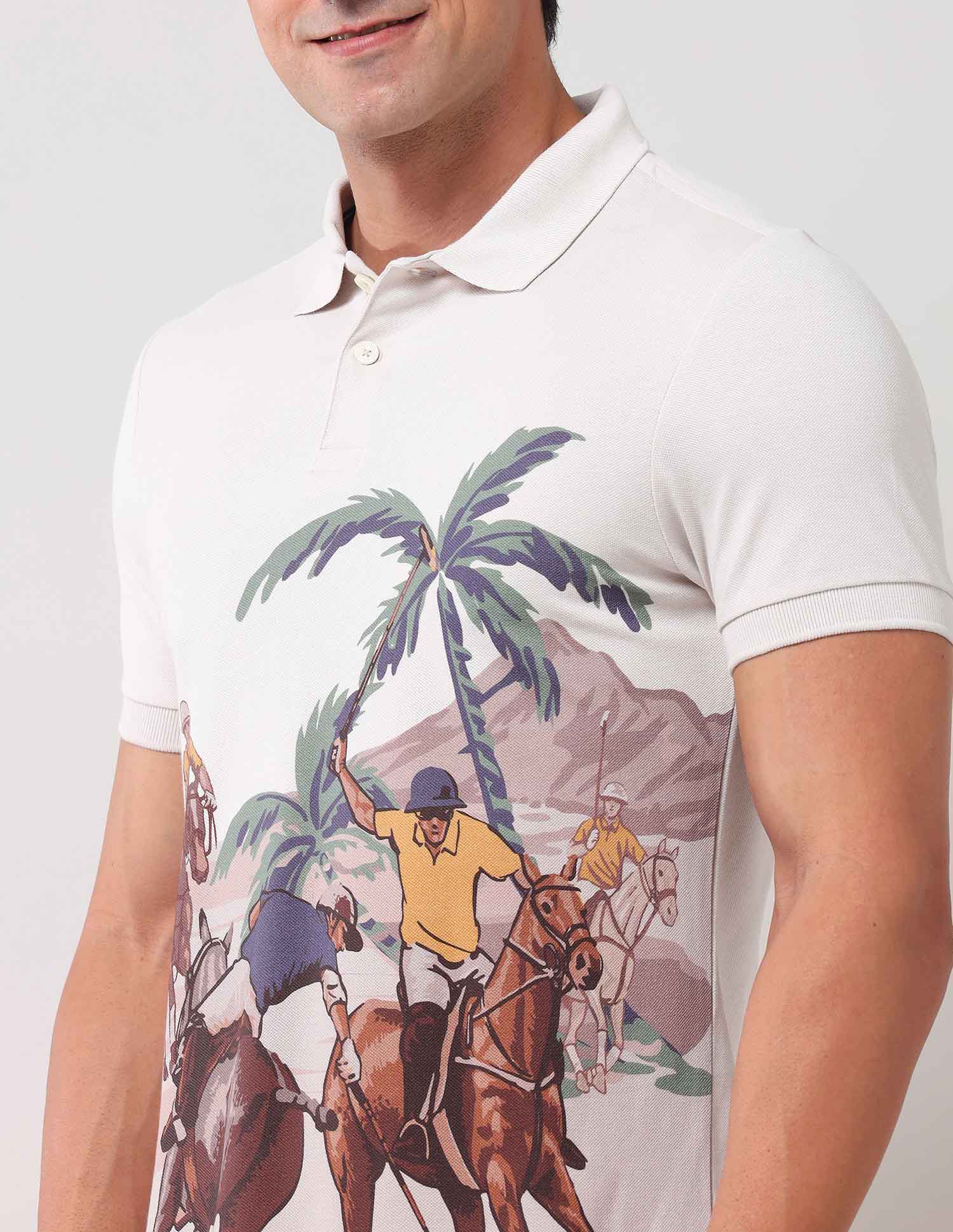 Brand Printed Muscle Fit Polo Shirt Beige - U.S. Polo Assn. India | Large