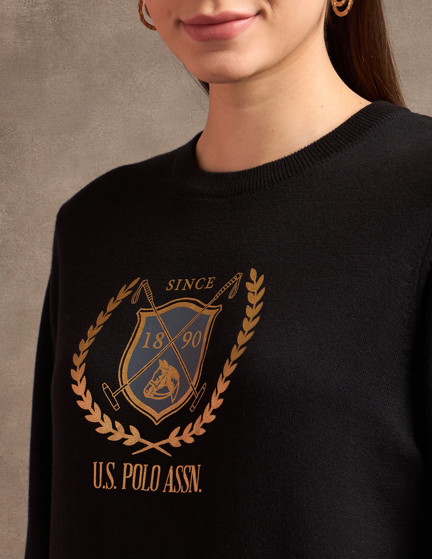 Crest Logo Regular Fit Sweater Black - U.S. POLO ASSN. | Large