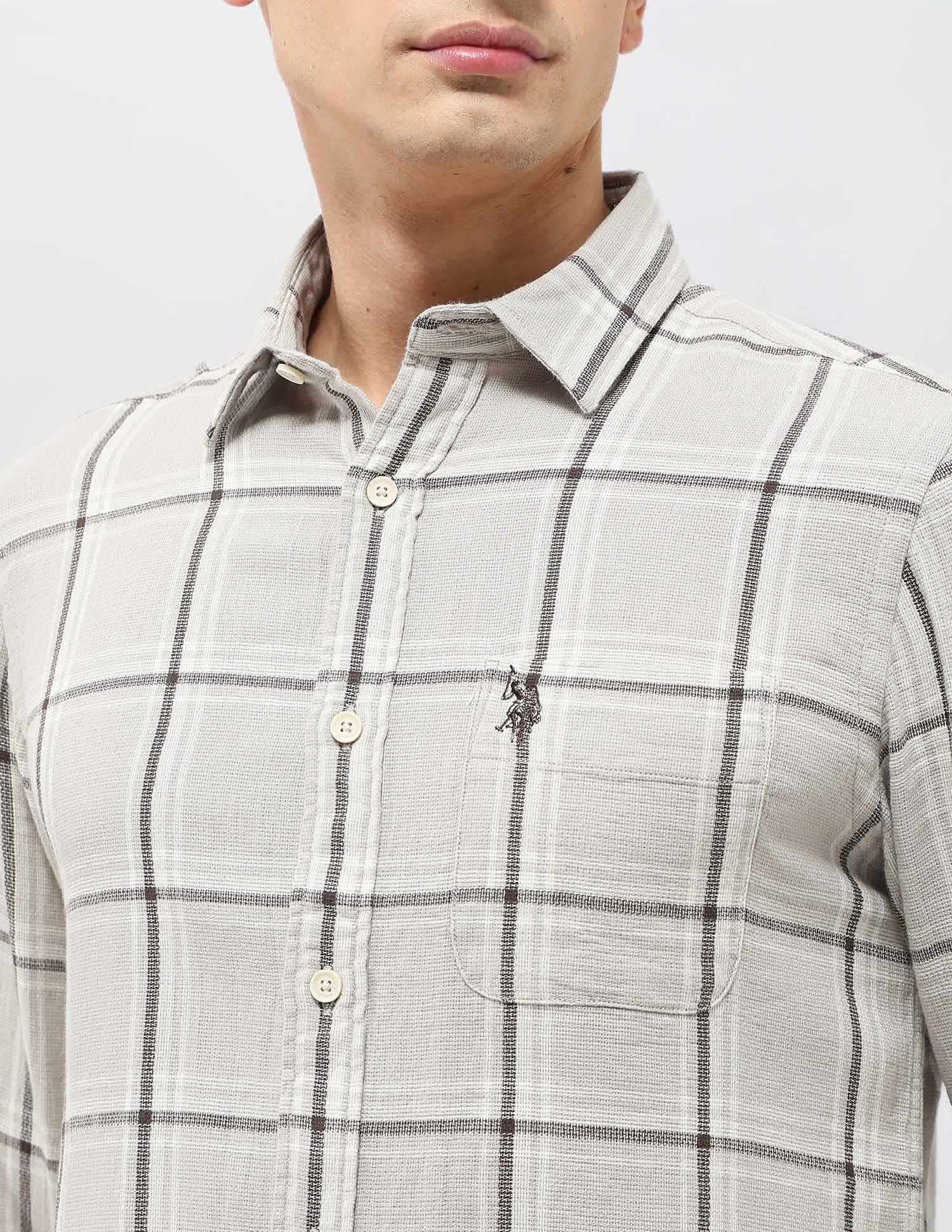 Dobby Grid Tattersall Checked Shirt Off White - U.S. Polo Assn. India | Large